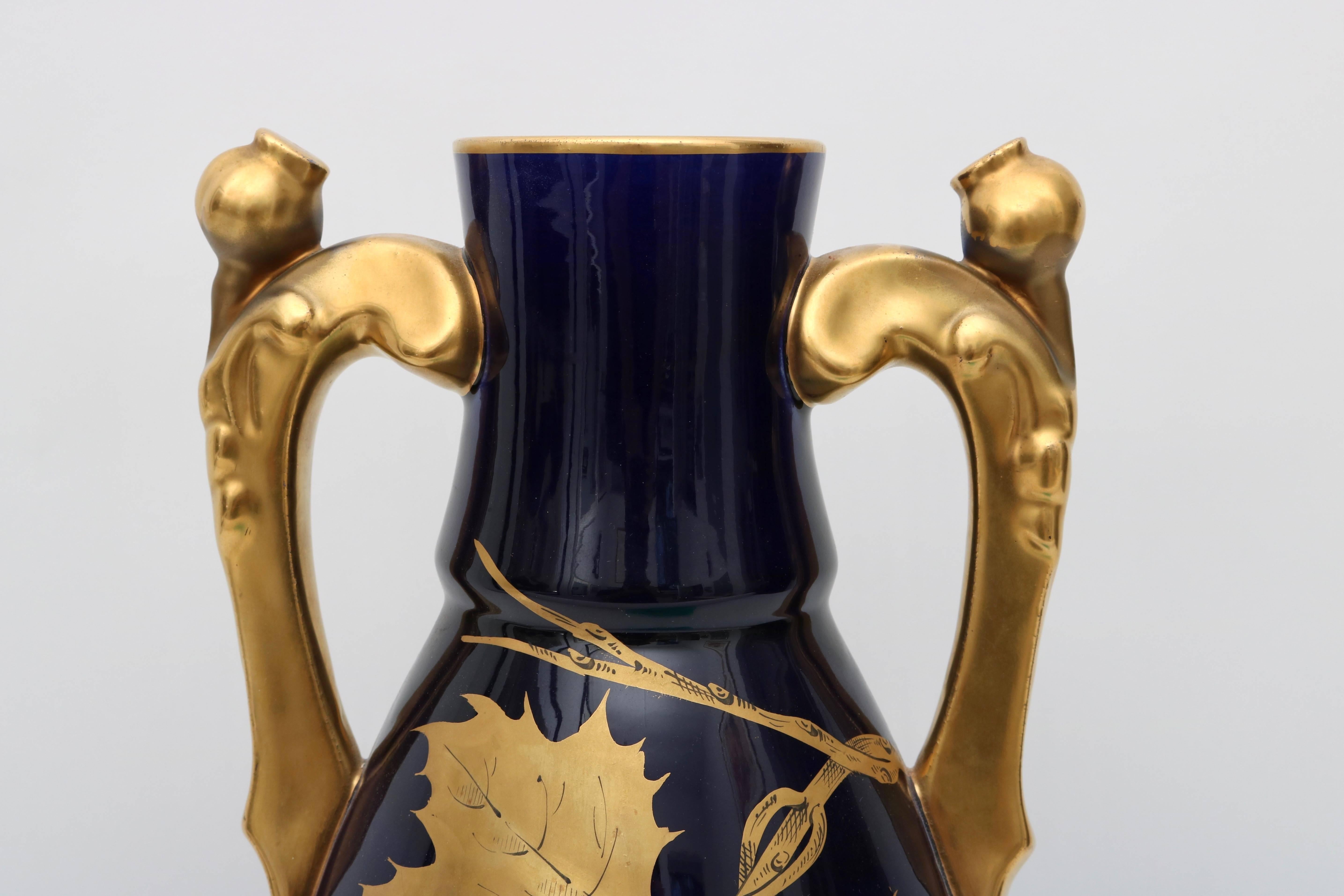 French Porcelain Vase by Gustave Asch in Cobalt Blue and Gold, circa 1900 For Sale