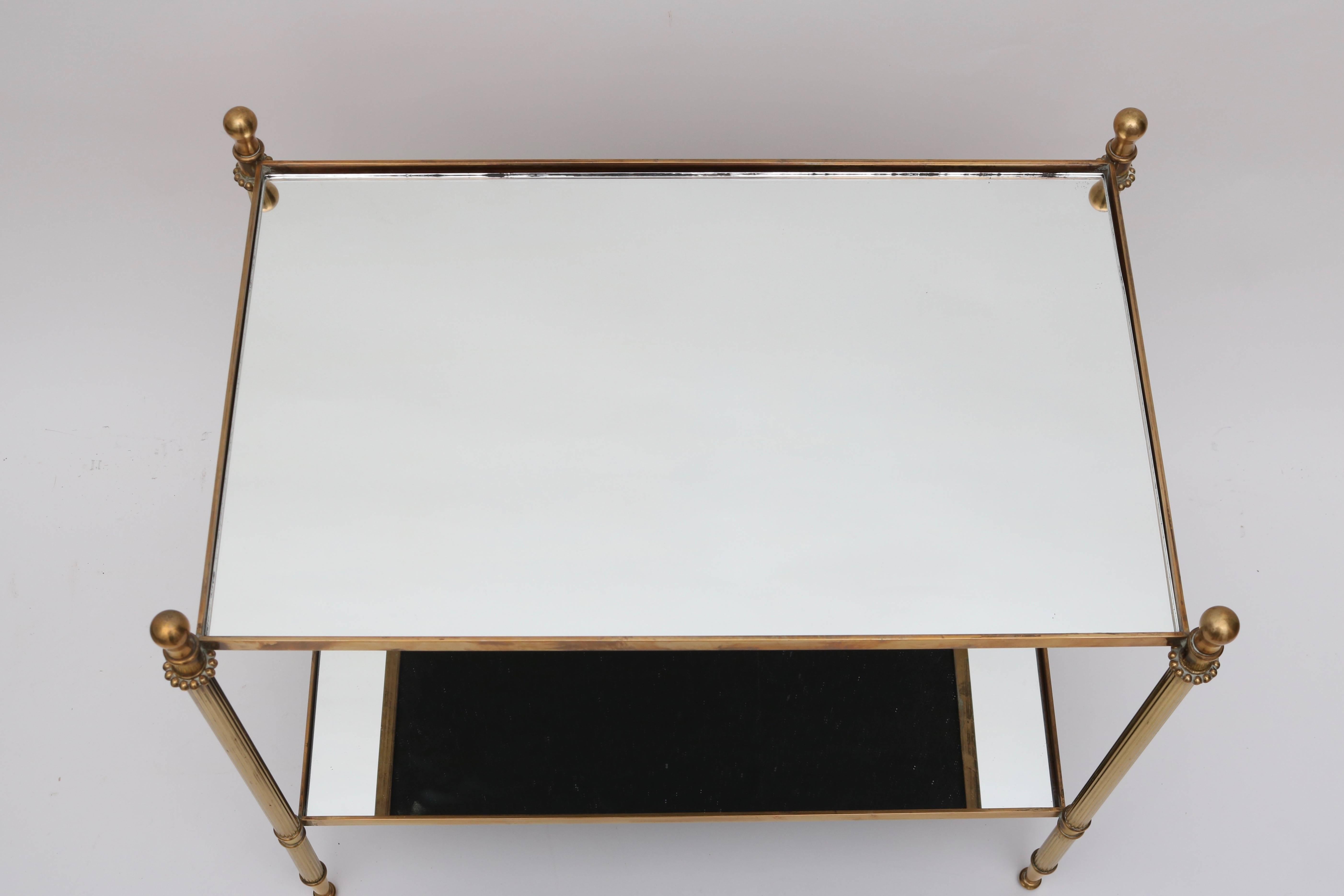 French Pair of Maison Jansen Style Side Tables in Brass and Glass, circa 1930s