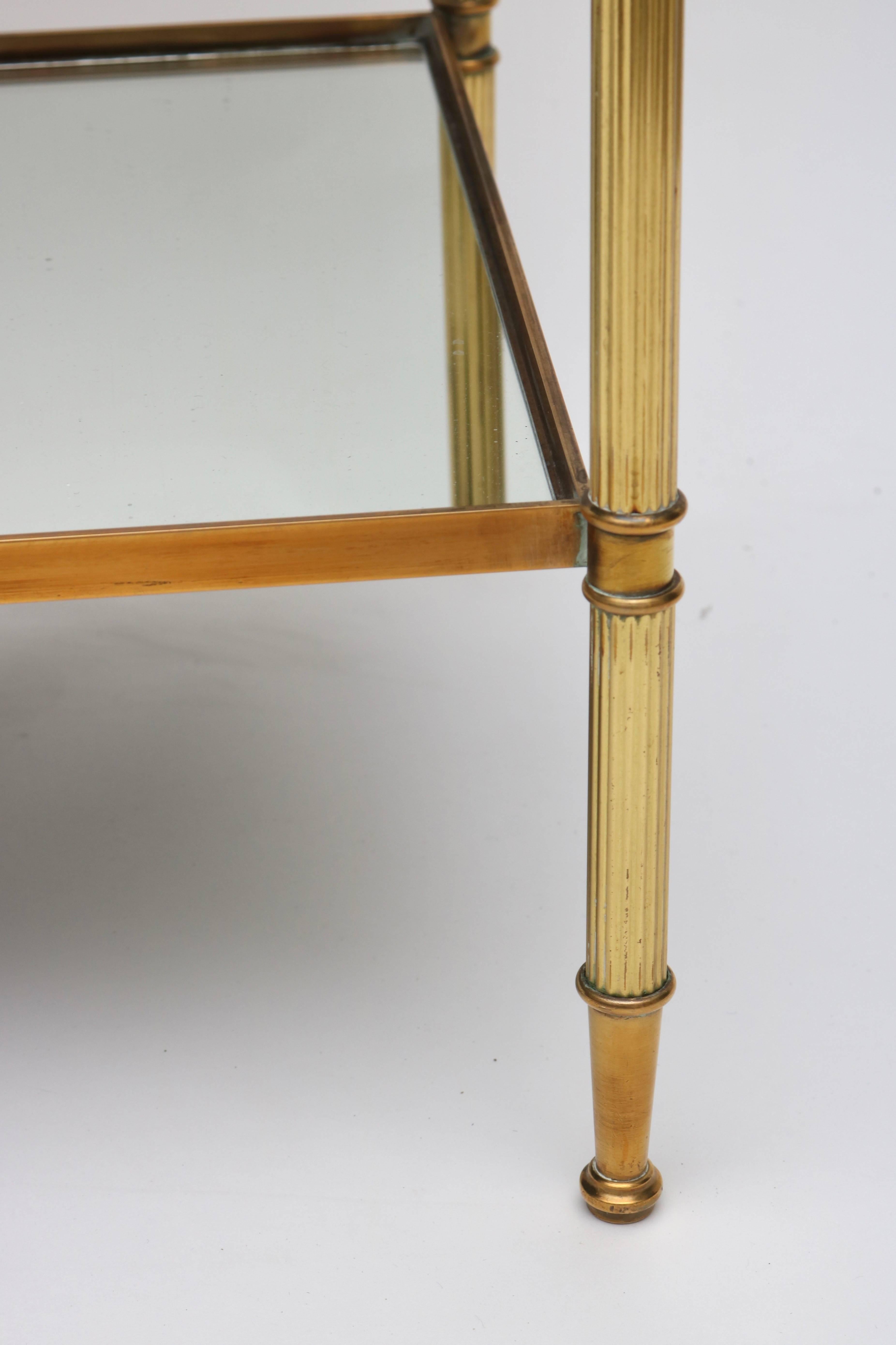 Pair of Maison Jansen Style Side Tables in Brass and Glass, circa 1930s 1