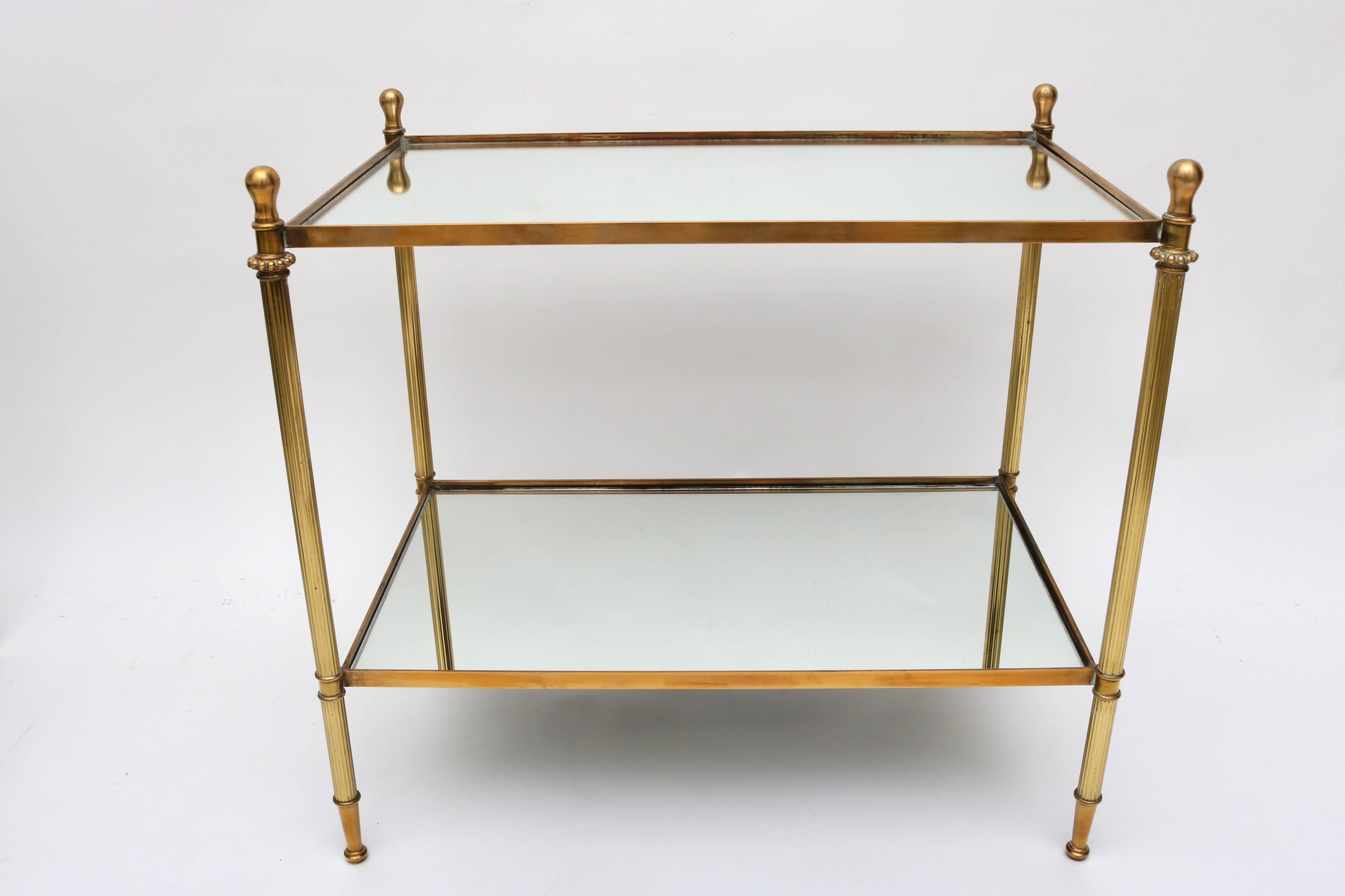 20th Century Pair of Maison Jansen Style Side Tables in Brass and Glass, circa 1930s