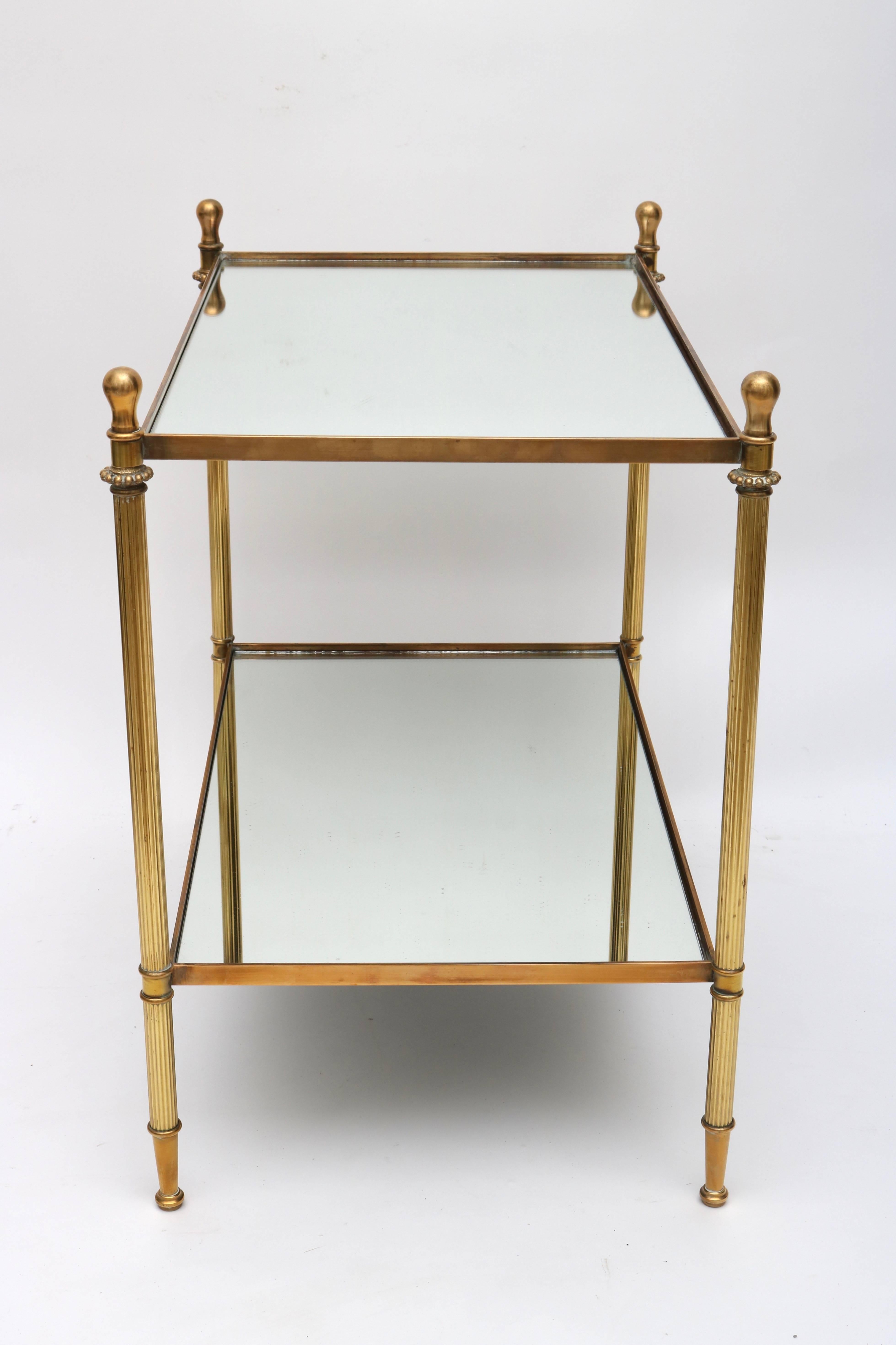Hollywood Regency Pair of Maison Jansen Style Side Tables in Brass and Glass, circa 1930s