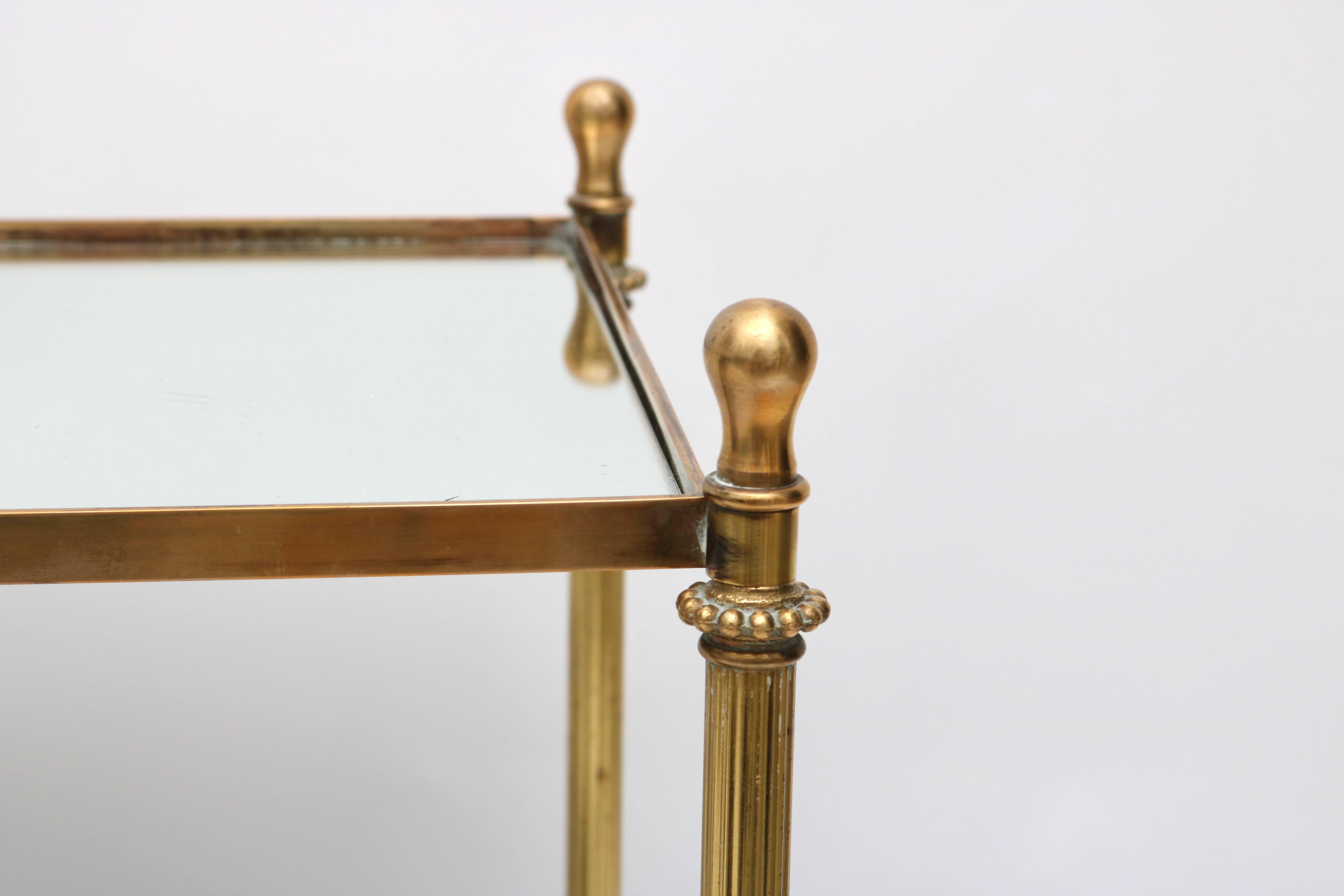 Pair of Maison Jansen Style Side Tables in Brass and Glass, circa 1930s 2