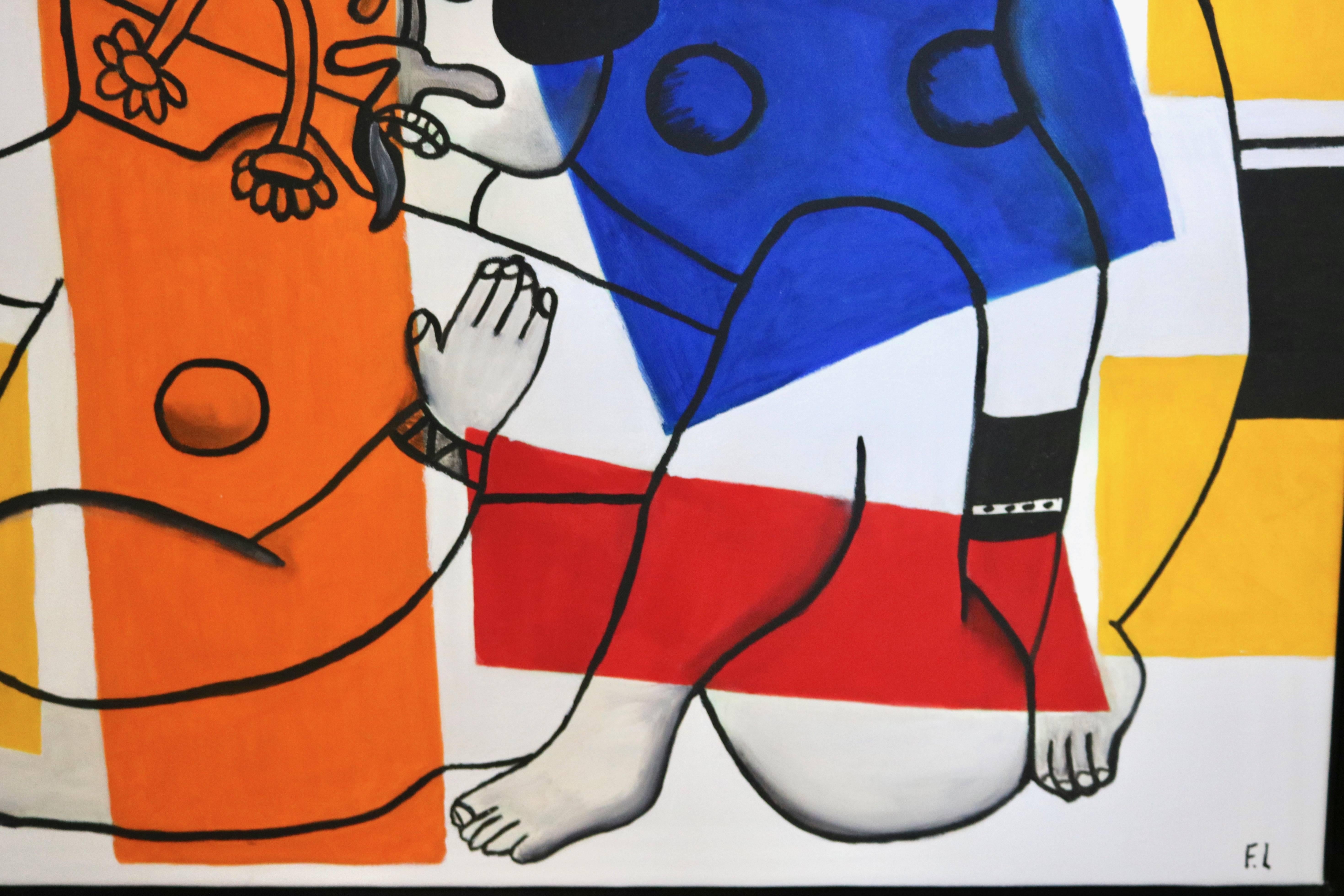 This oil on canvas homage to Leger was recently purchased from a Palm Beach estate and will make the perfect addition to your home.

For best net trade price or additional questions regarding this item, please click the 