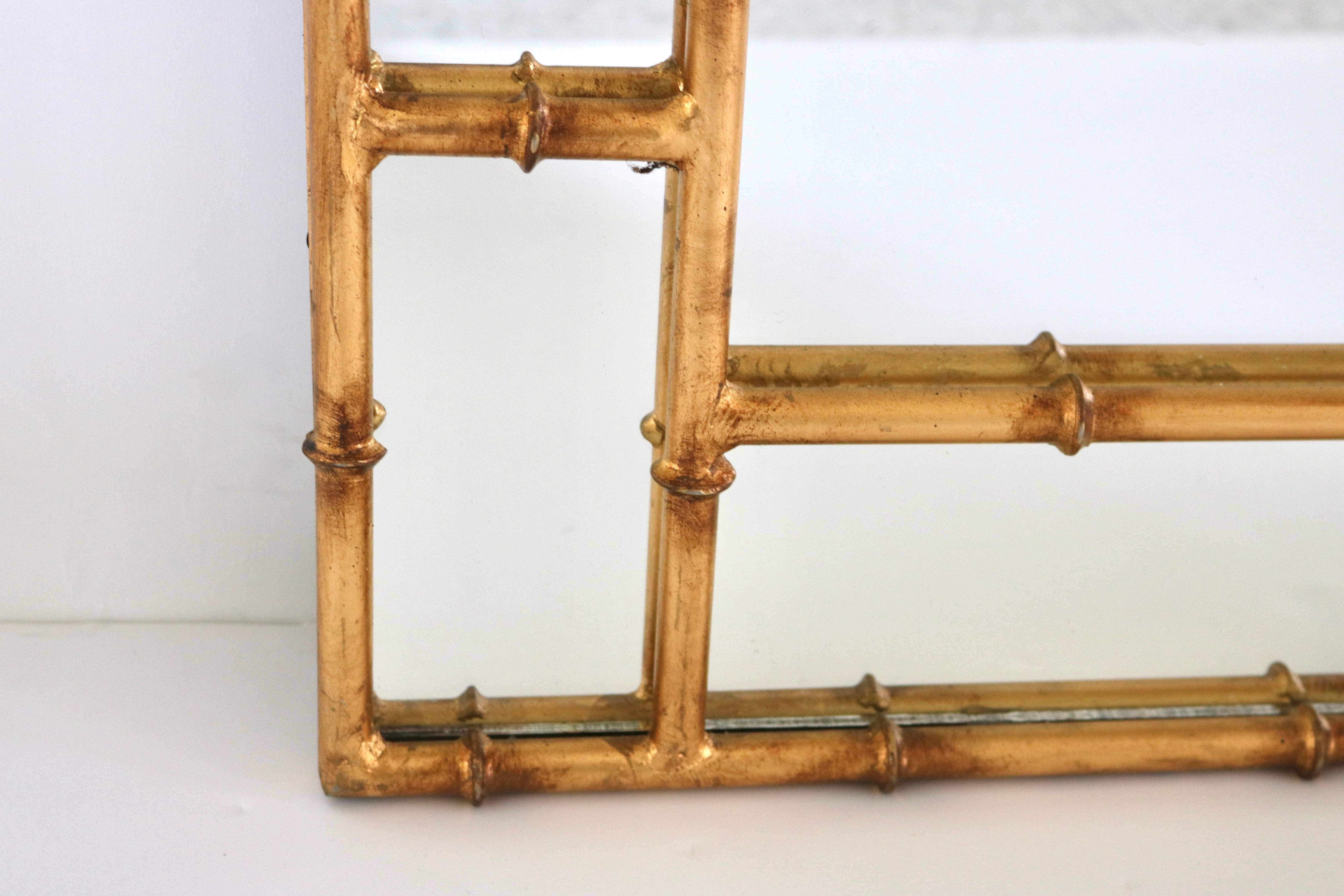 Hollywood Regency Style Gilt-Gold Metal, Faux Bamboo Mirror In Excellent Condition In West Palm Beach, FL