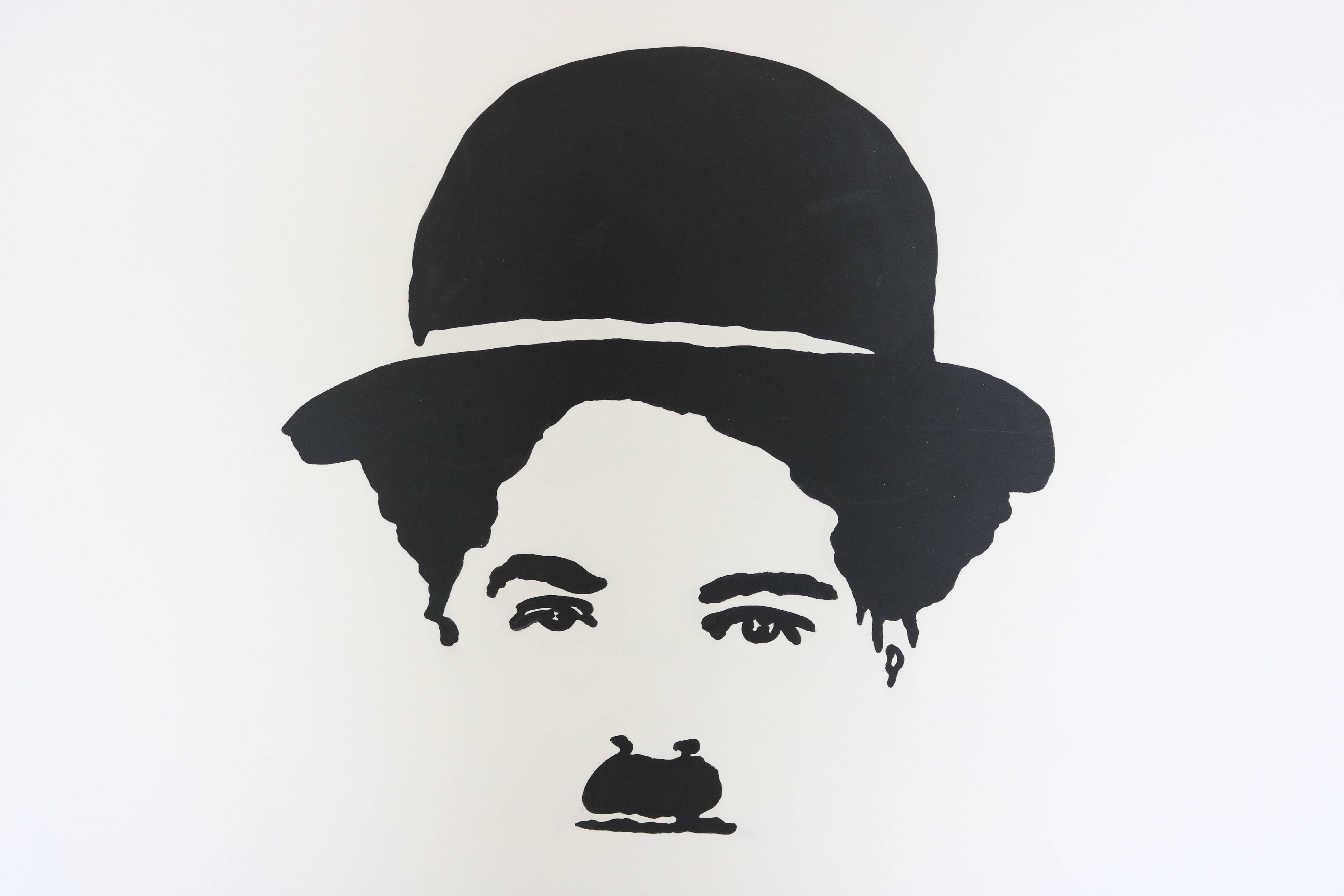 charlie chaplin black and white painting