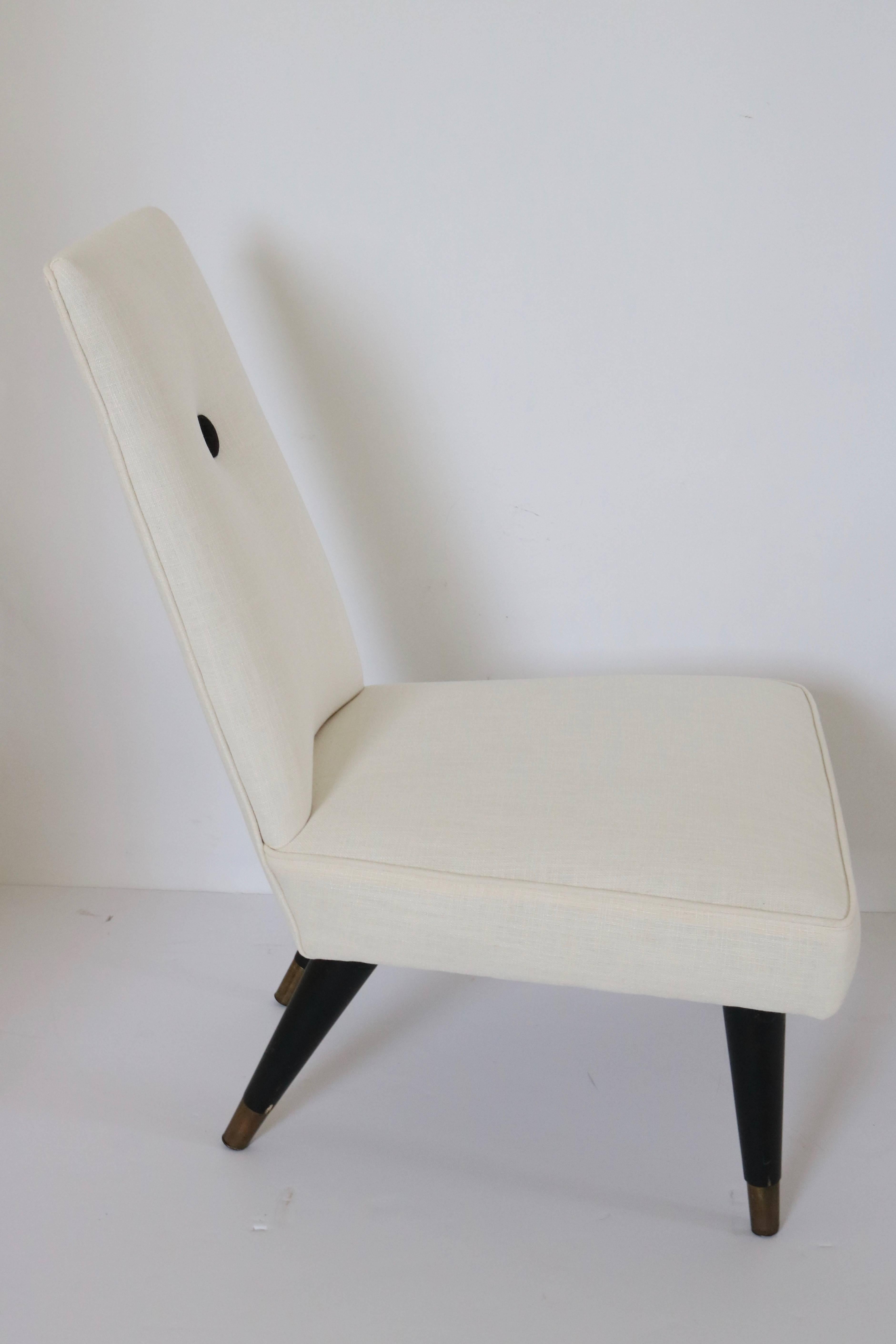 Italian Pair of Mid-Century Modern Slipper Chairs in White and Black Upholstery