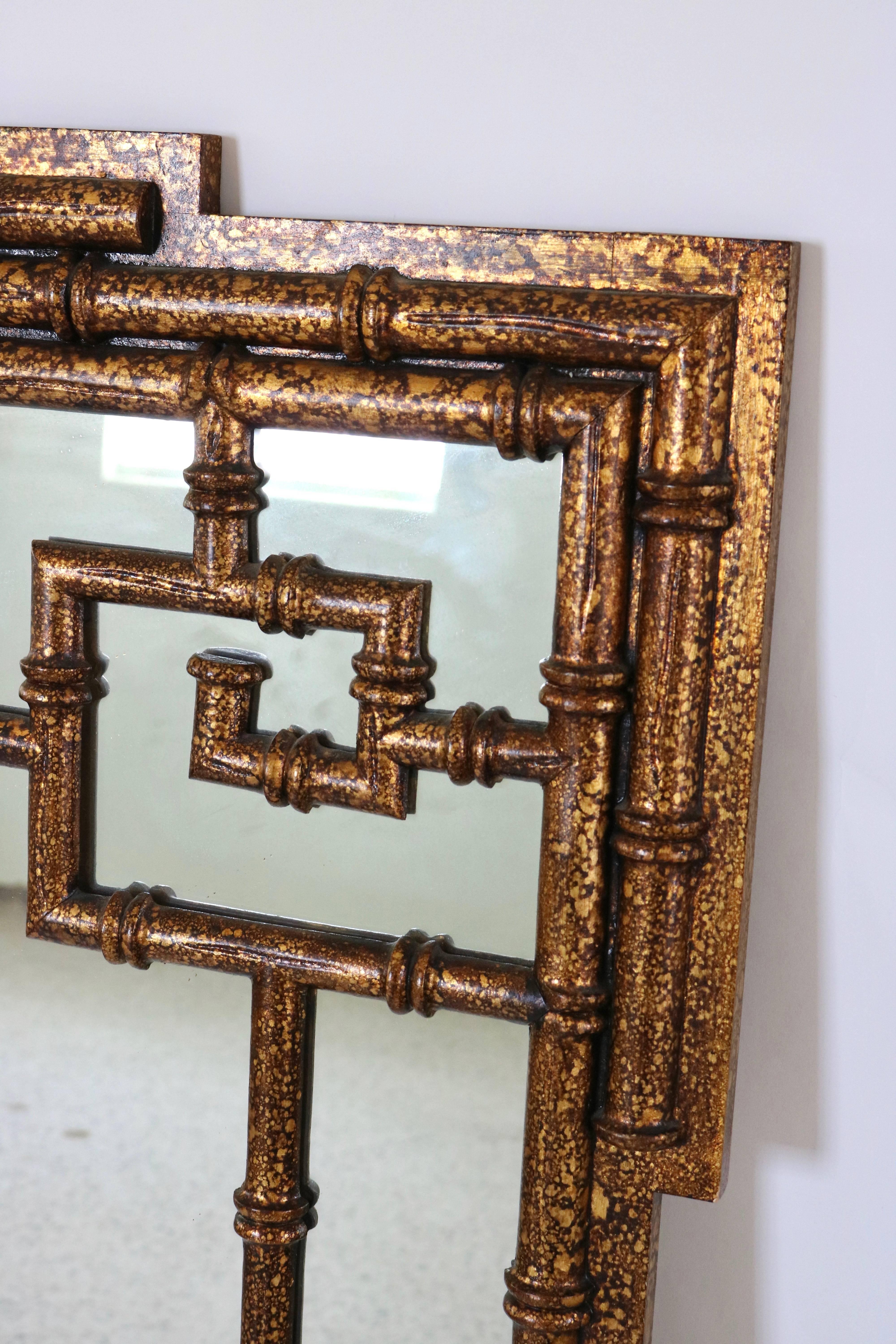 Italian Tony Duquette Style, Hollywood Regency Faux Bamboo Gilt Gold Mirror