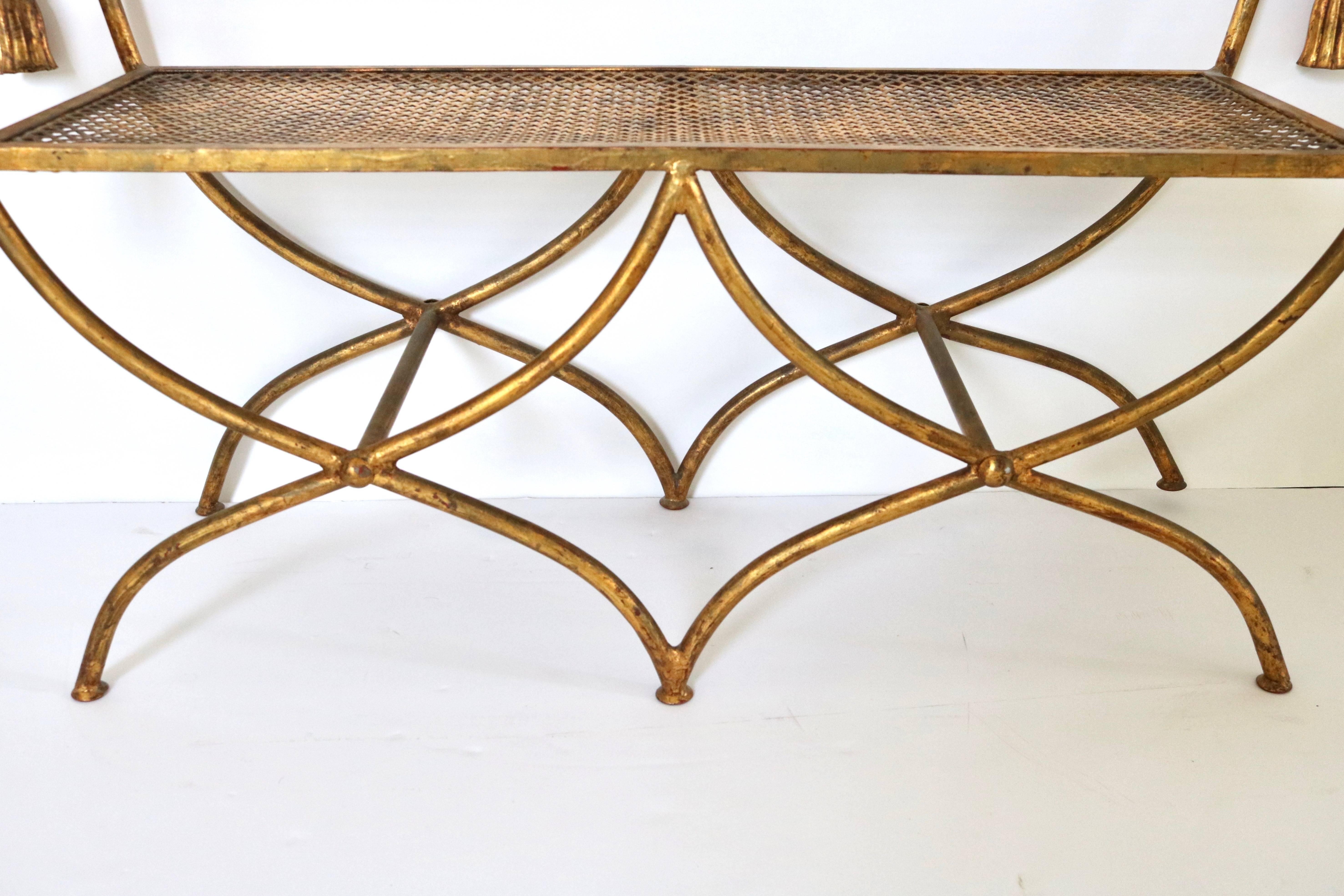 20th Century Hollywood Regency, Florentine, Italian Gold Leaf, Double Bench with Cushion