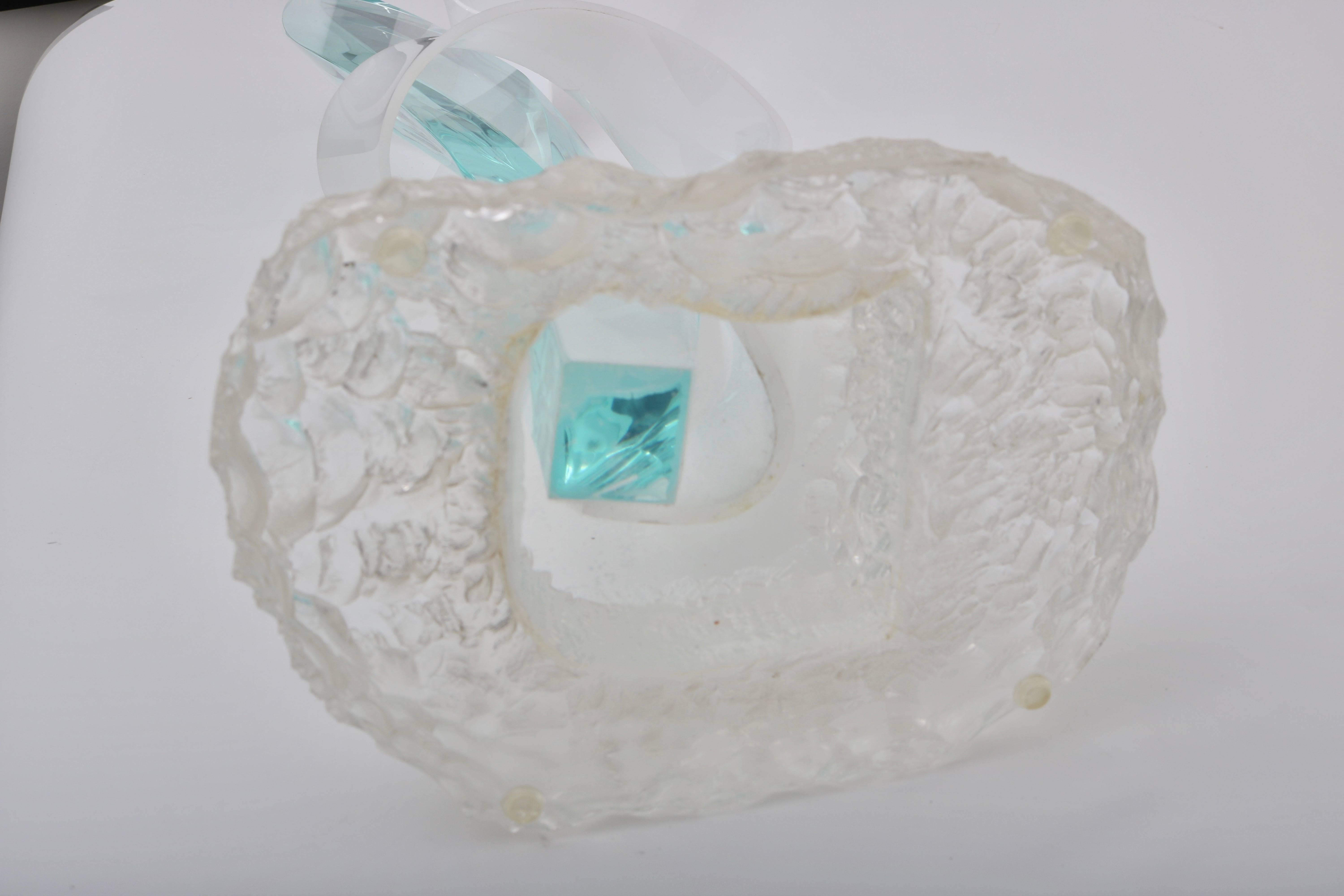 Van Teal Style Ribbon-Form Lucite Sculpture, Clear, White and Turquoise Green 2