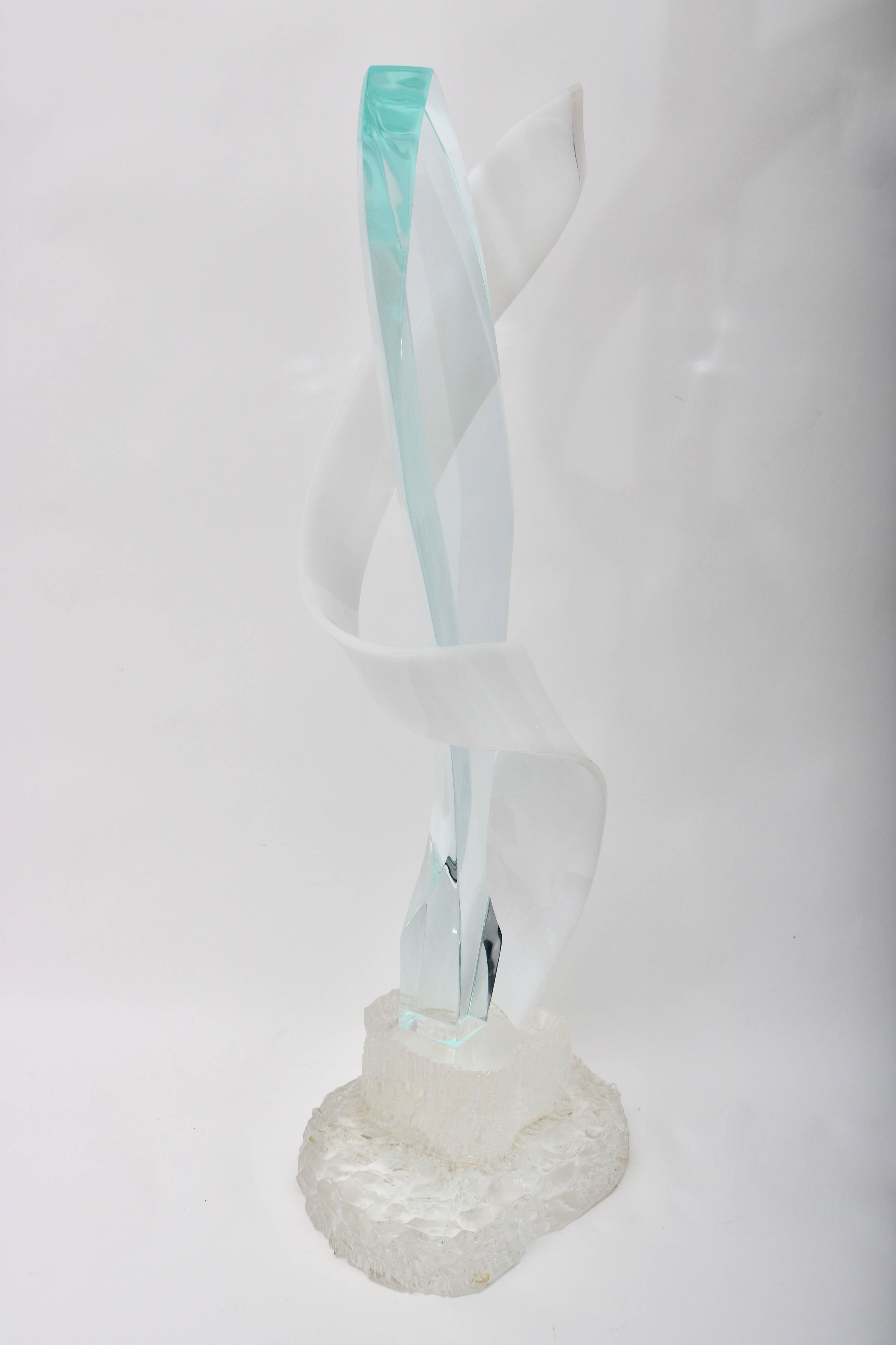 20th Century Van Teal Style Ribbon-Form Lucite Sculpture, Clear, White and Turquoise Green