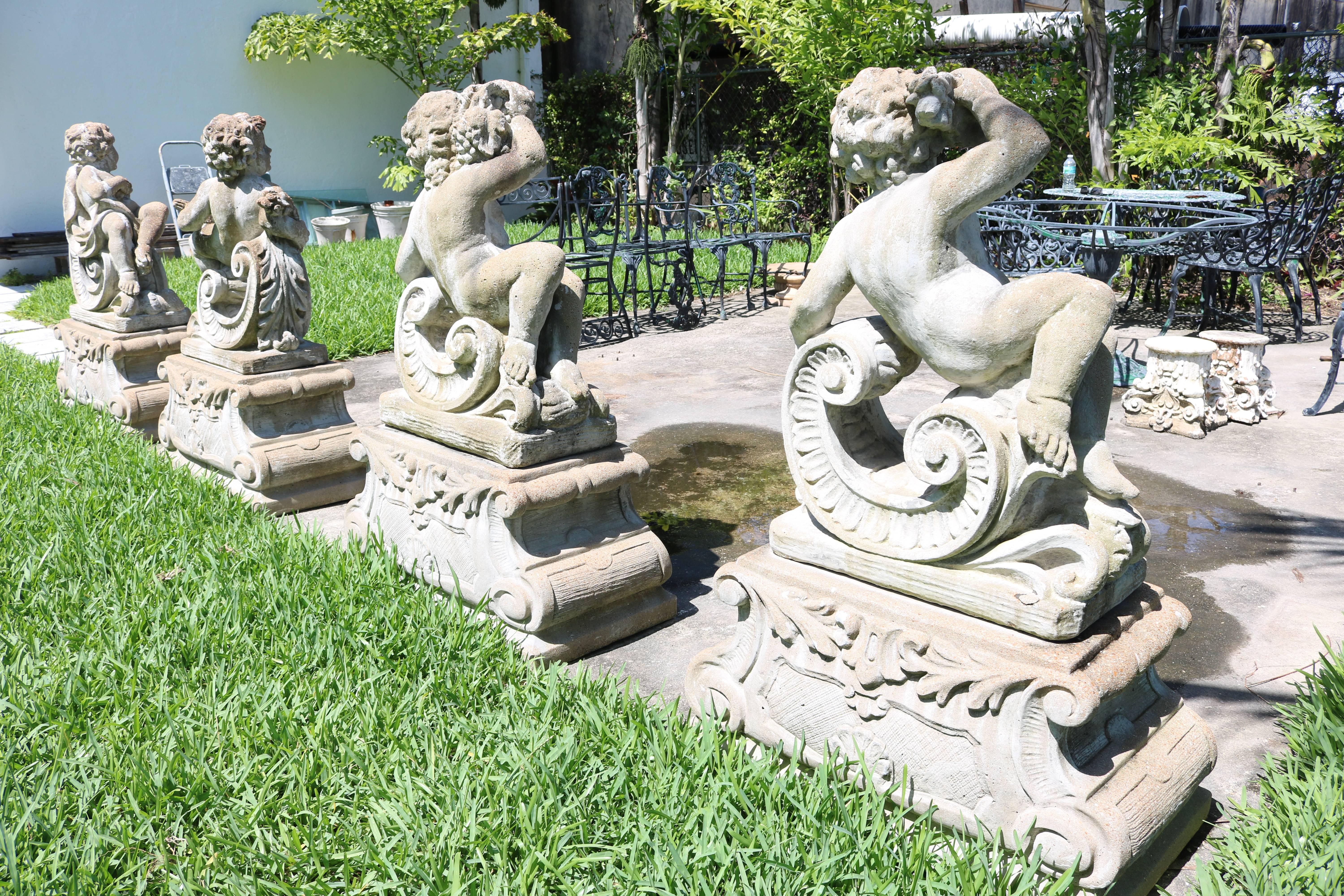  Louis XV Style Concrete Garden Sculptures of the Four Seasons In Good Condition In West Palm Beach, FL