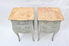 Pair of Gustavian Louis XV Style Bedside Tables in Grey with Marble Tops