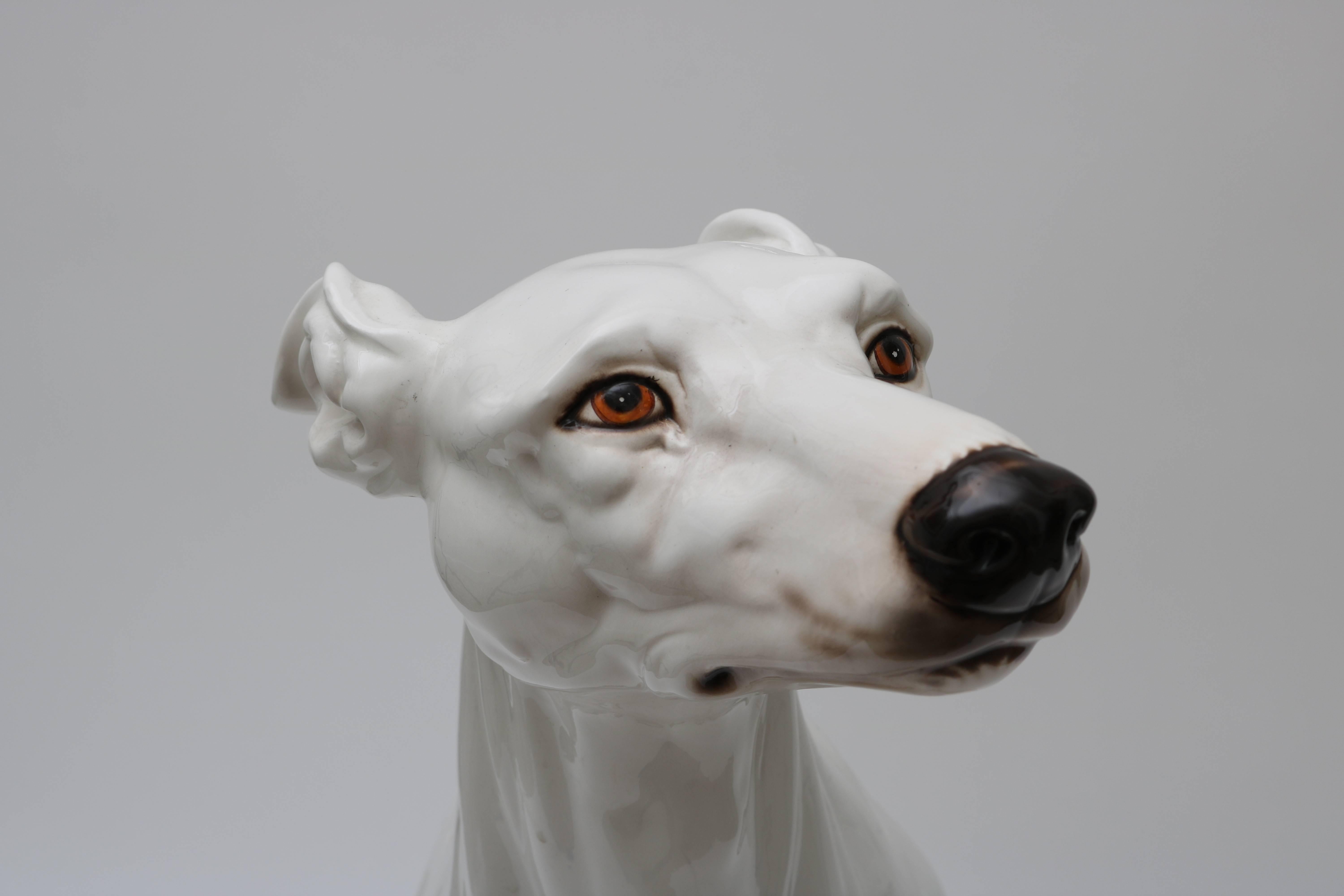 This amazing Italian ceramic grey hound will make the perfect addition to your Hollywood Regency room with his upward glaze and warm eyes his is the one for you.

For best net trade price or additional questions regarding this item, please click