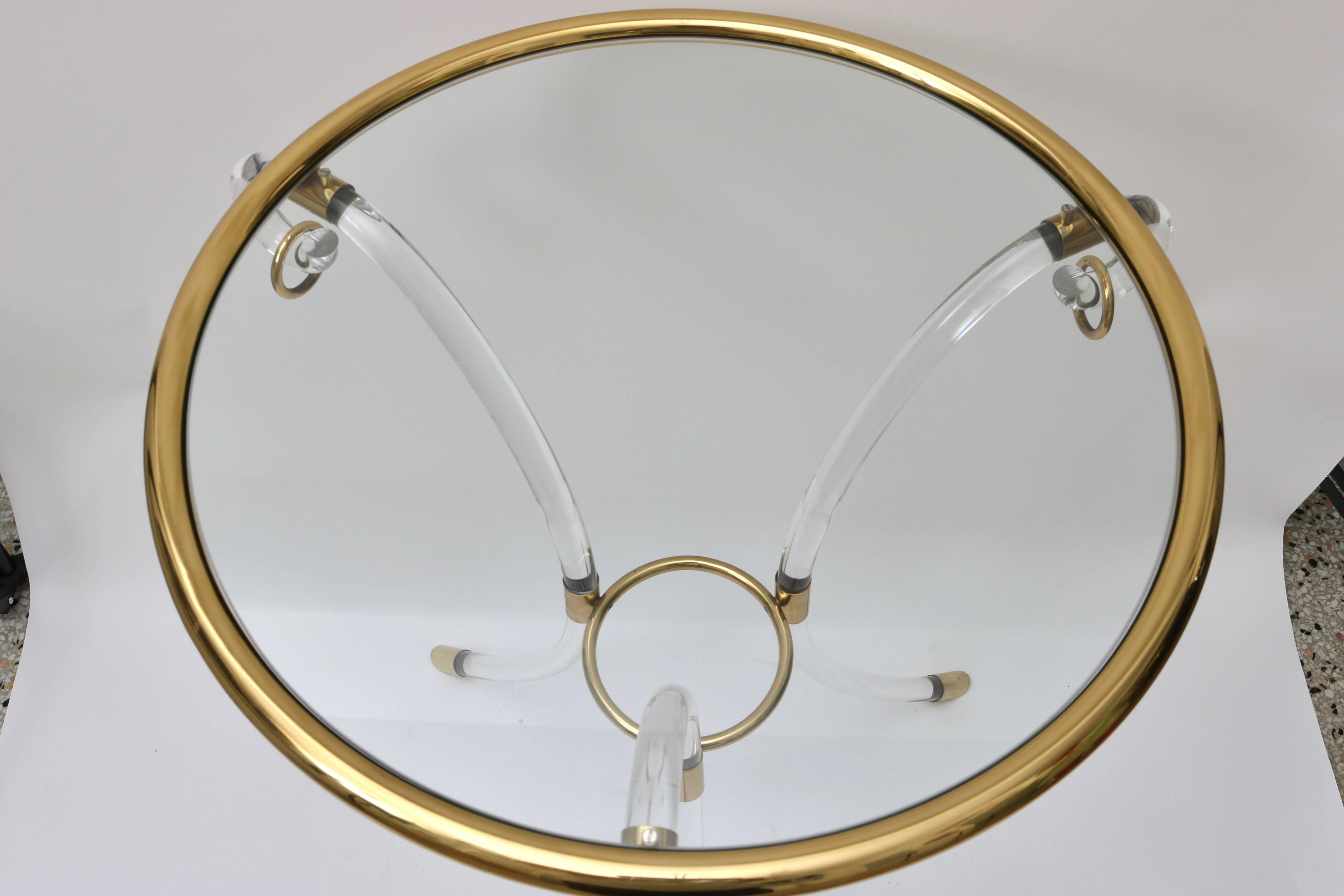 Hollywood Regency  Charles Hollis Jones Lucite and Brass Gueridon Table