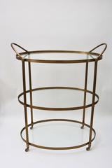 Mid-Century Modern Style, Three-Tier Oval Brass Bar Cart with Glass Shelves