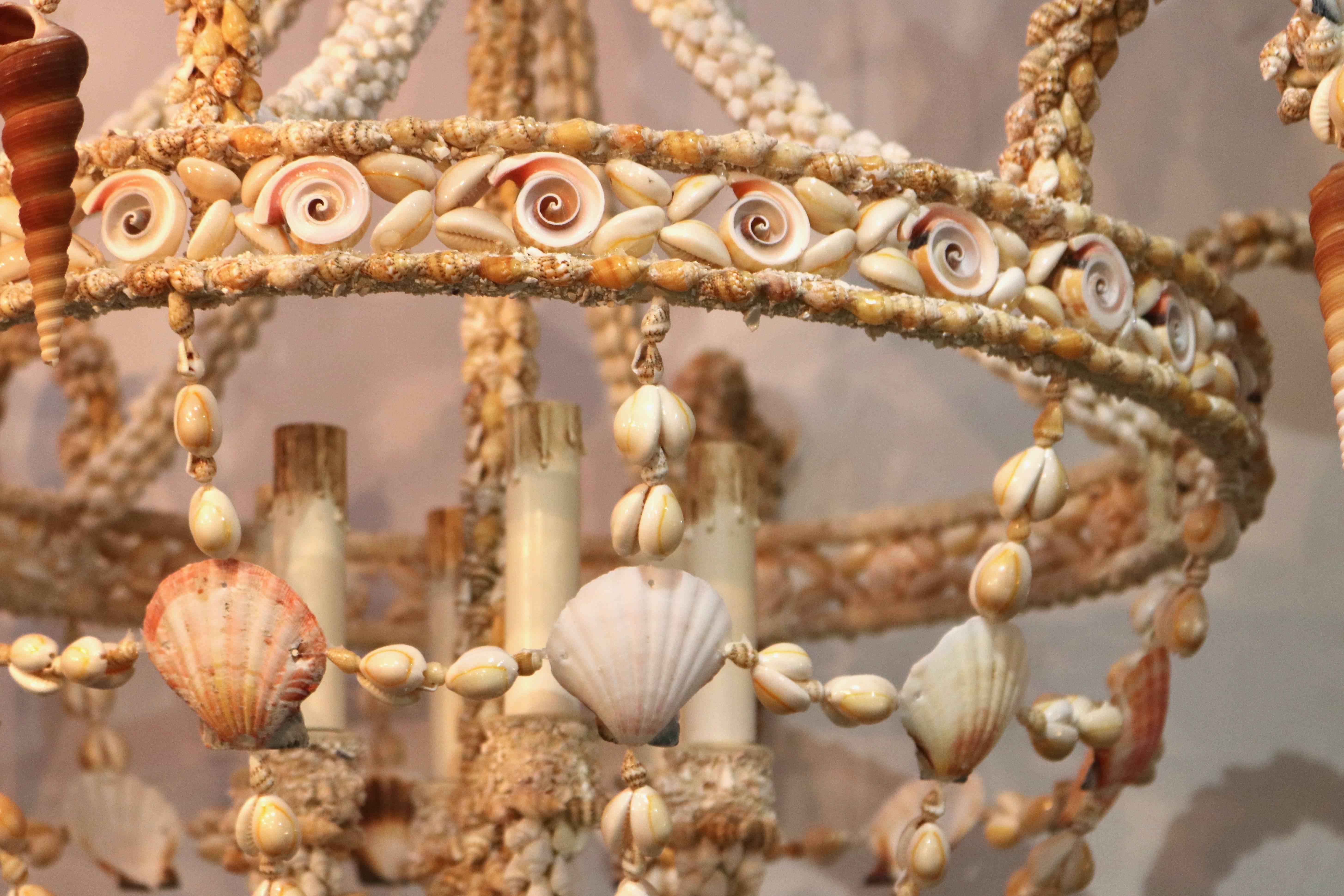 Seashell Encrusted Chandelier In Excellent Condition In West Palm Beach, FL