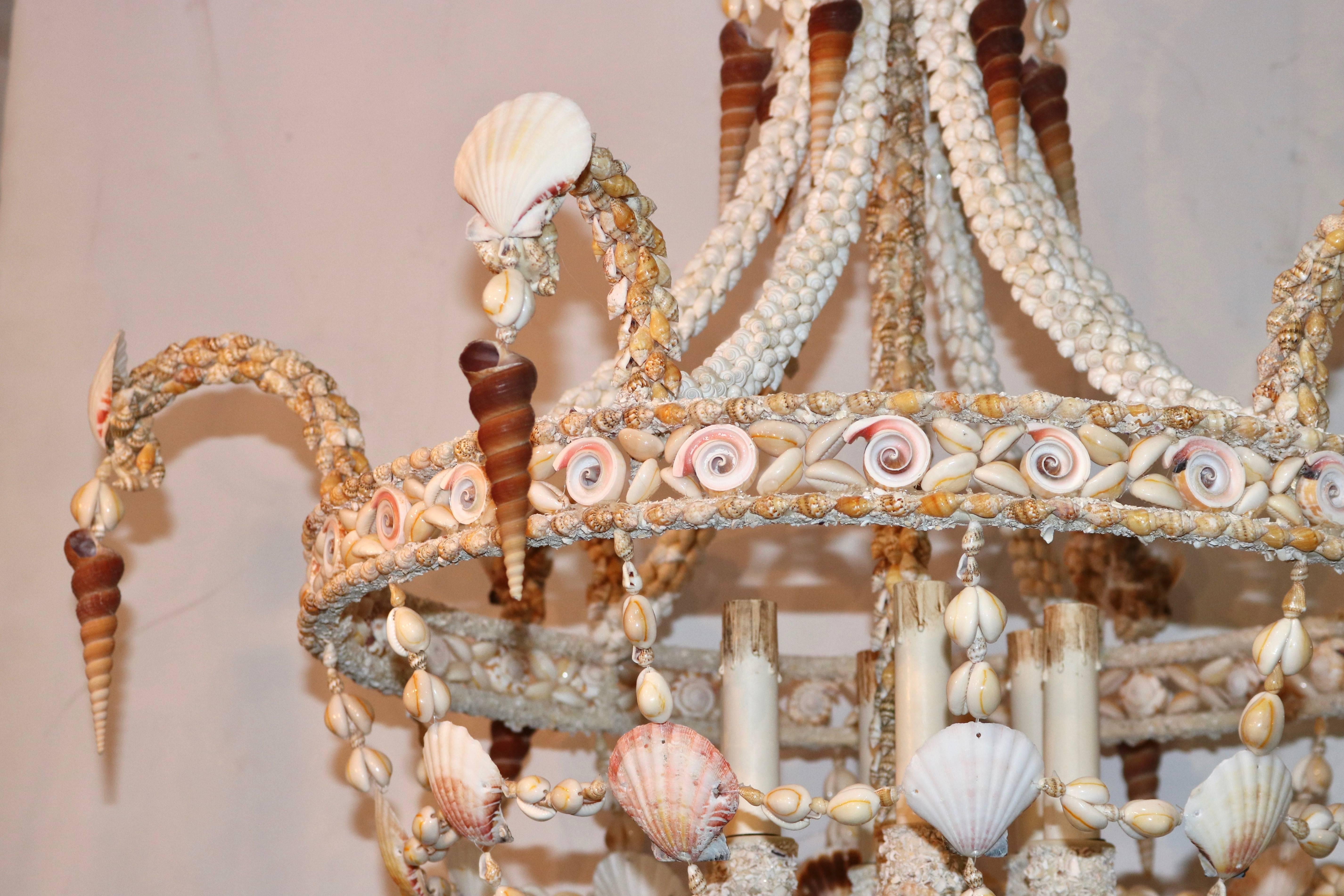 Hollywood Regency Seashell Encrusted Chandelier