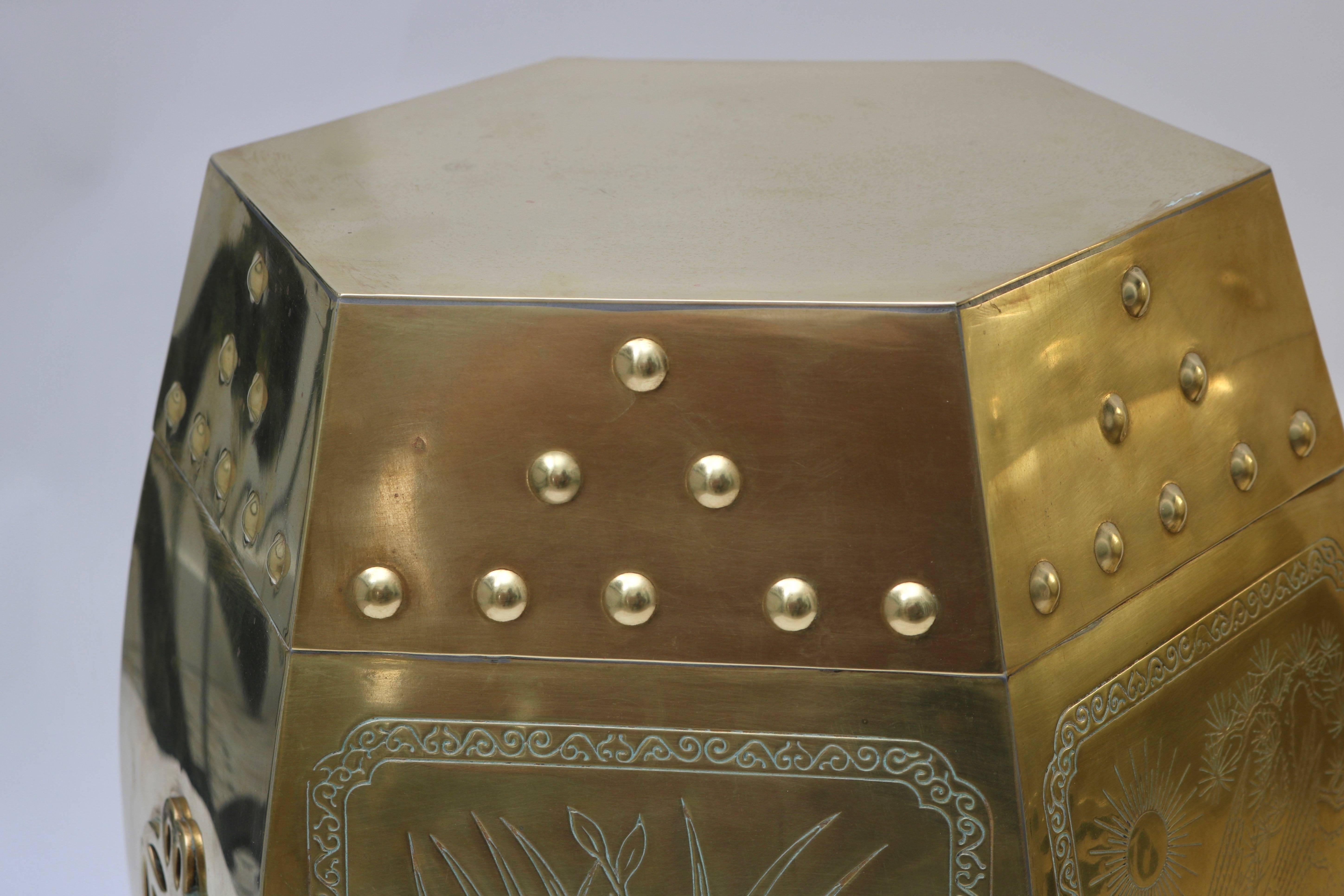 Set of Two Brass Garden Stool Tables In Good Condition In West Palm Beach, FL