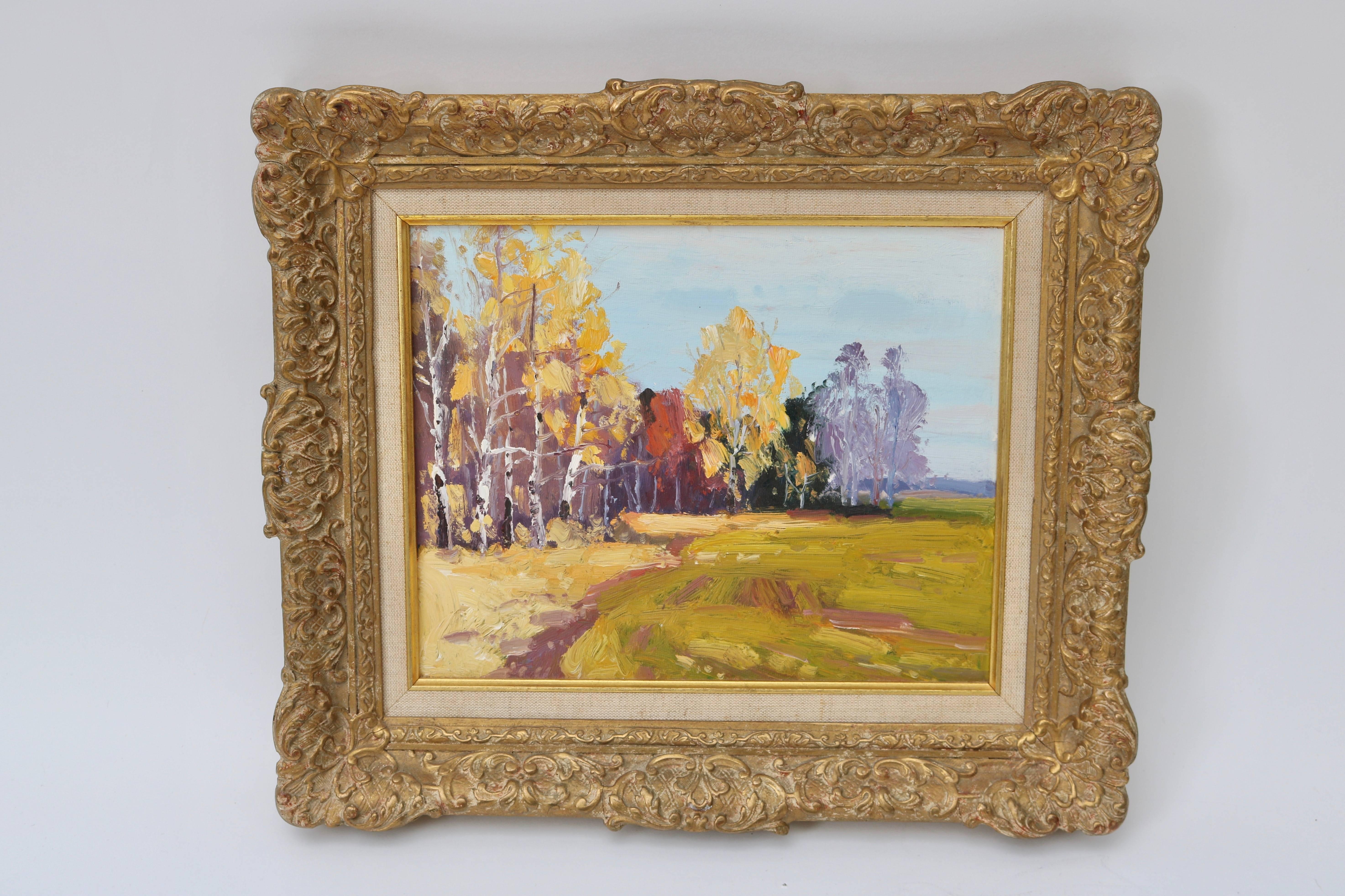 This beautiful set of oil on board painting were purchased in New Orleans and although unsigned the artist was quite talented as they captured the autumn colors and feeling to an autumn day in the country side.
