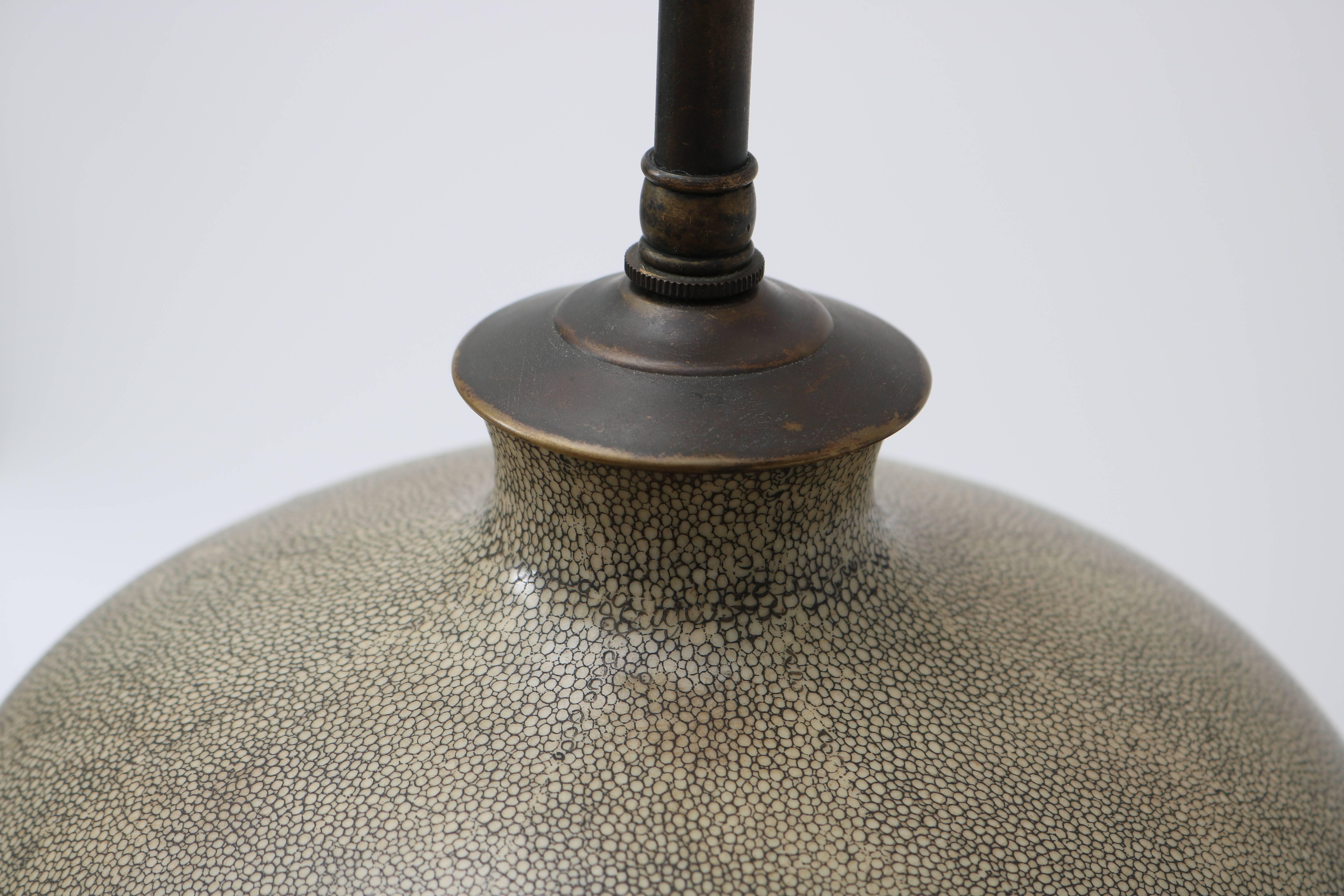 Art Deco Style Faux Shagreen Table Lamp in a Putty Green-Gray Coloration In Good Condition In West Palm Beach, FL