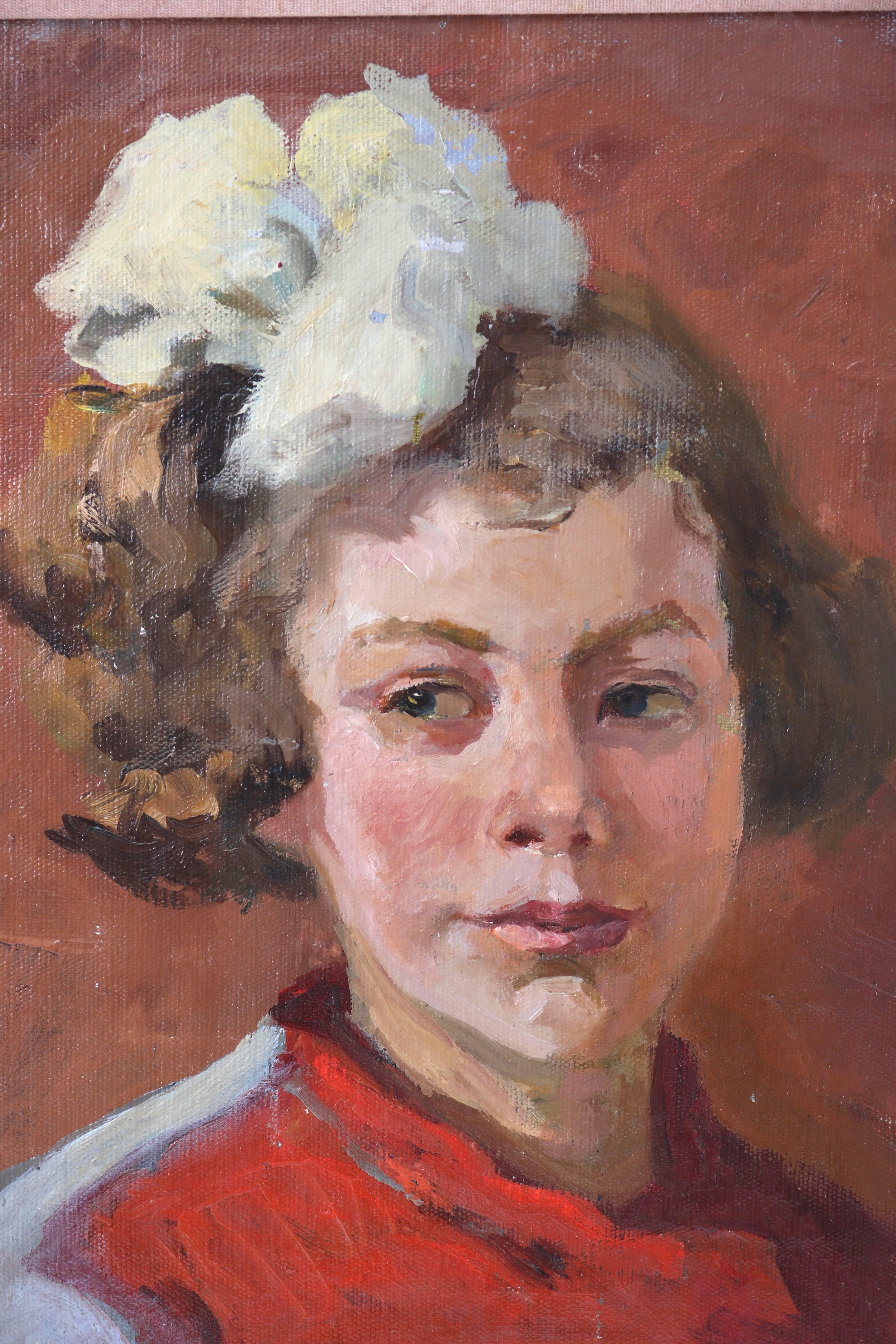 This charming Mid-Century portrait of a young girl was recently acquired on London and was originally purchased from the Roy Mies Gallery. The artist was Anna Akishina and this painting is of her daughter Marina.

Note: Provenance: Artist Family,