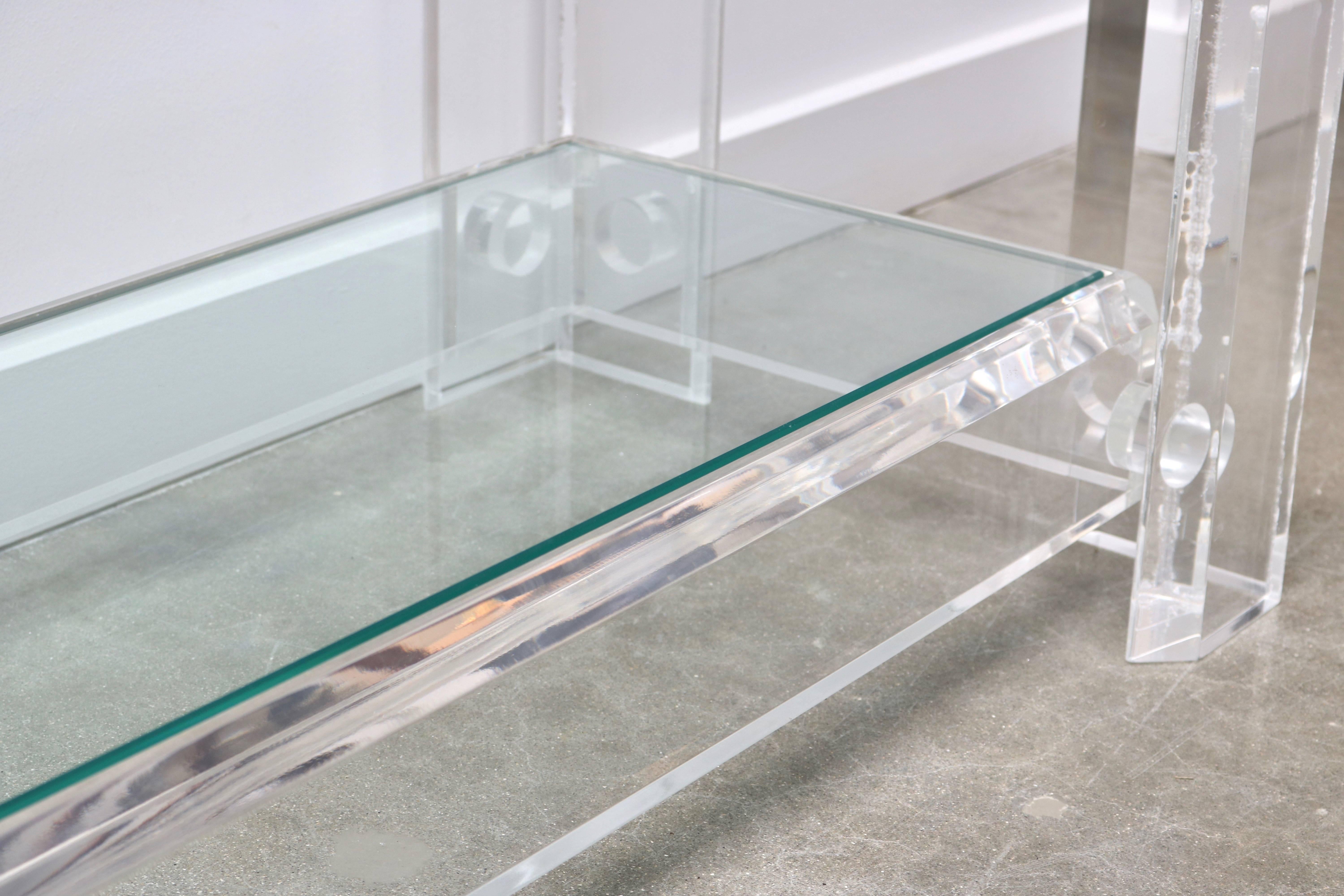  Lucite and Glass Console Table, Attributed to Charles Hollis Jones In Good Condition In West Palm Beach, FL