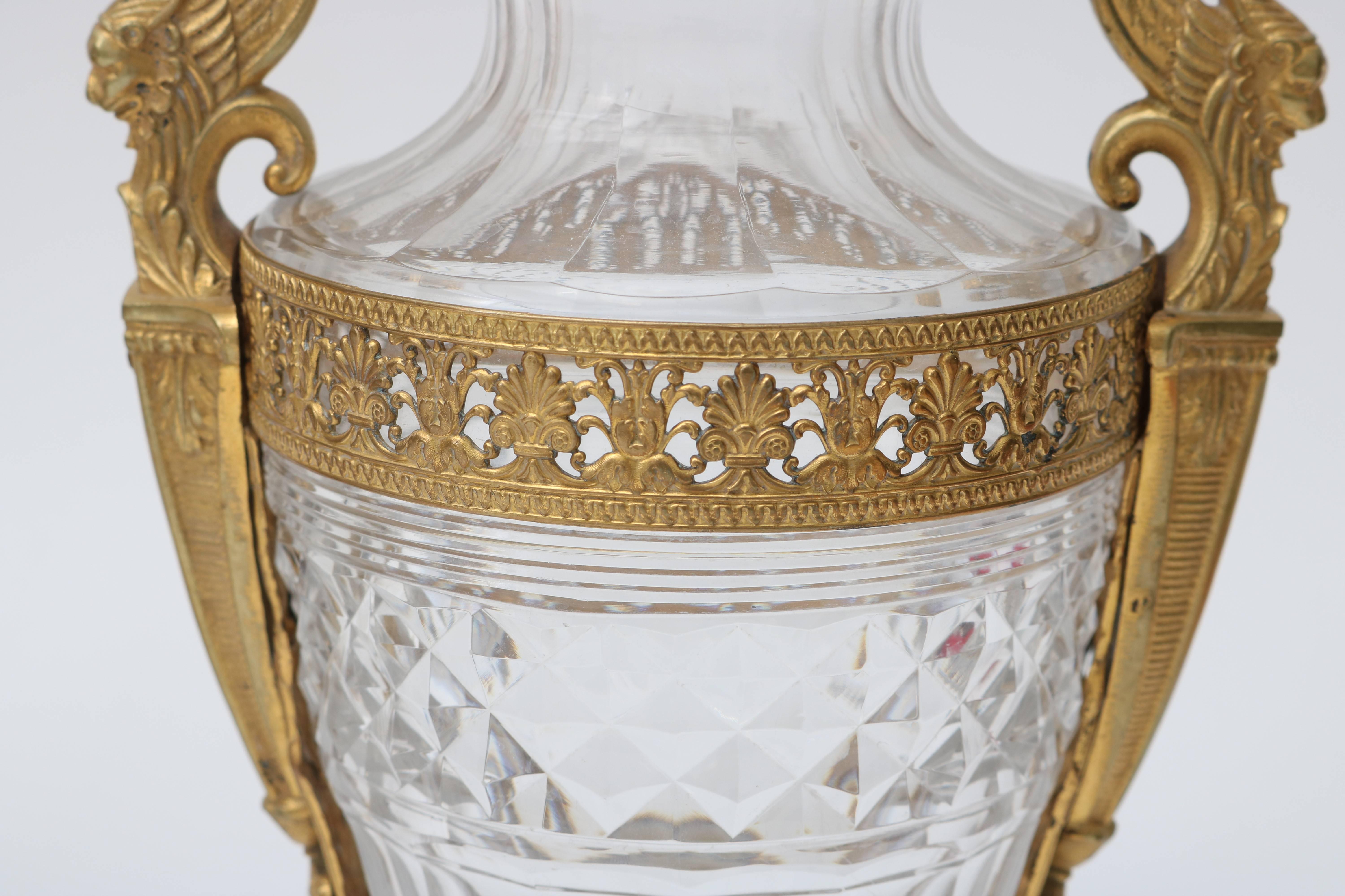  French Empire Style Bronze and Crystal Vases For Sale 1