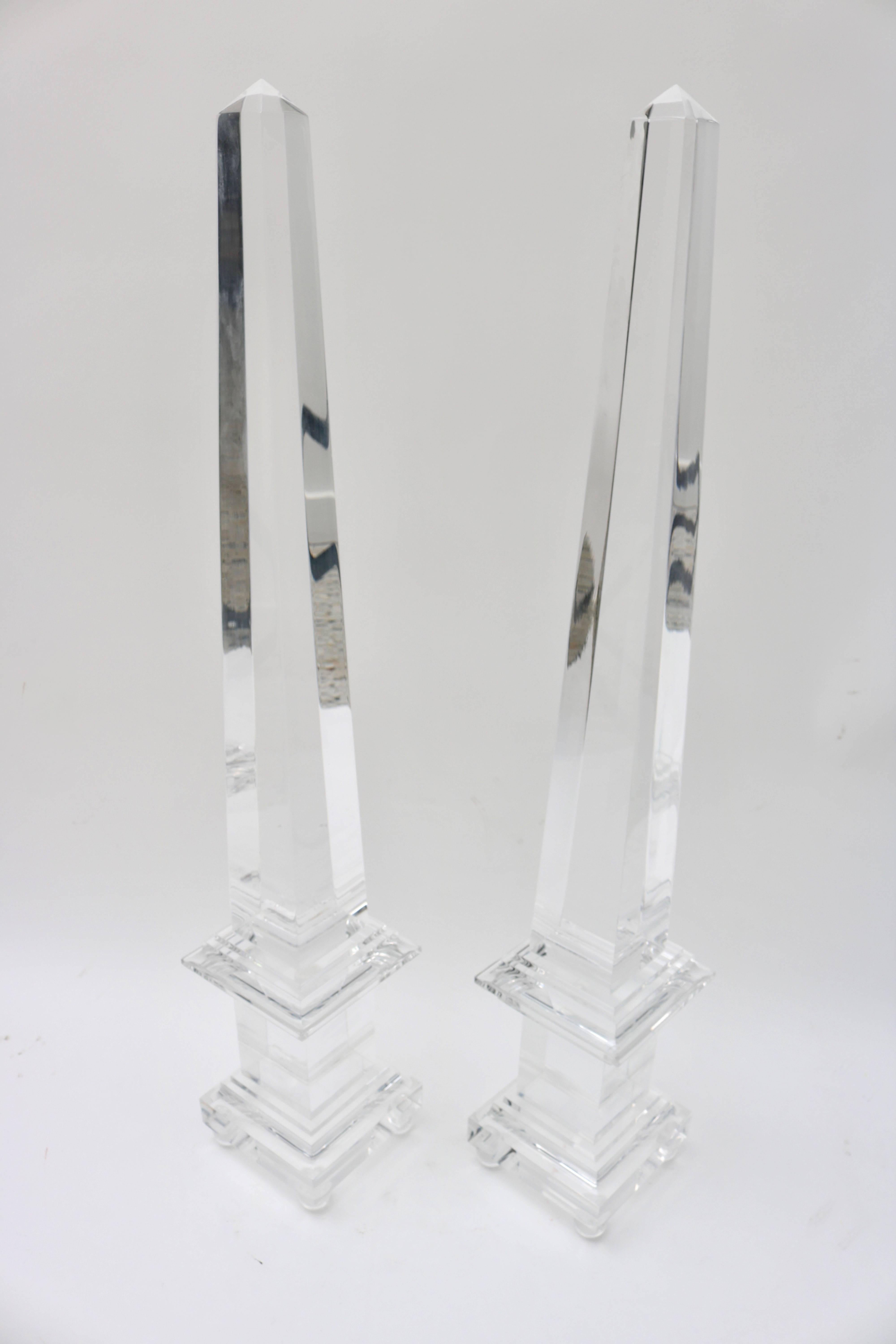This large-scale pair of Lucite obelisk date from the 1970s and will make that perfect addition to your classic or modern interior. 

For best net trade price or additional questions regarding this item, please click the 