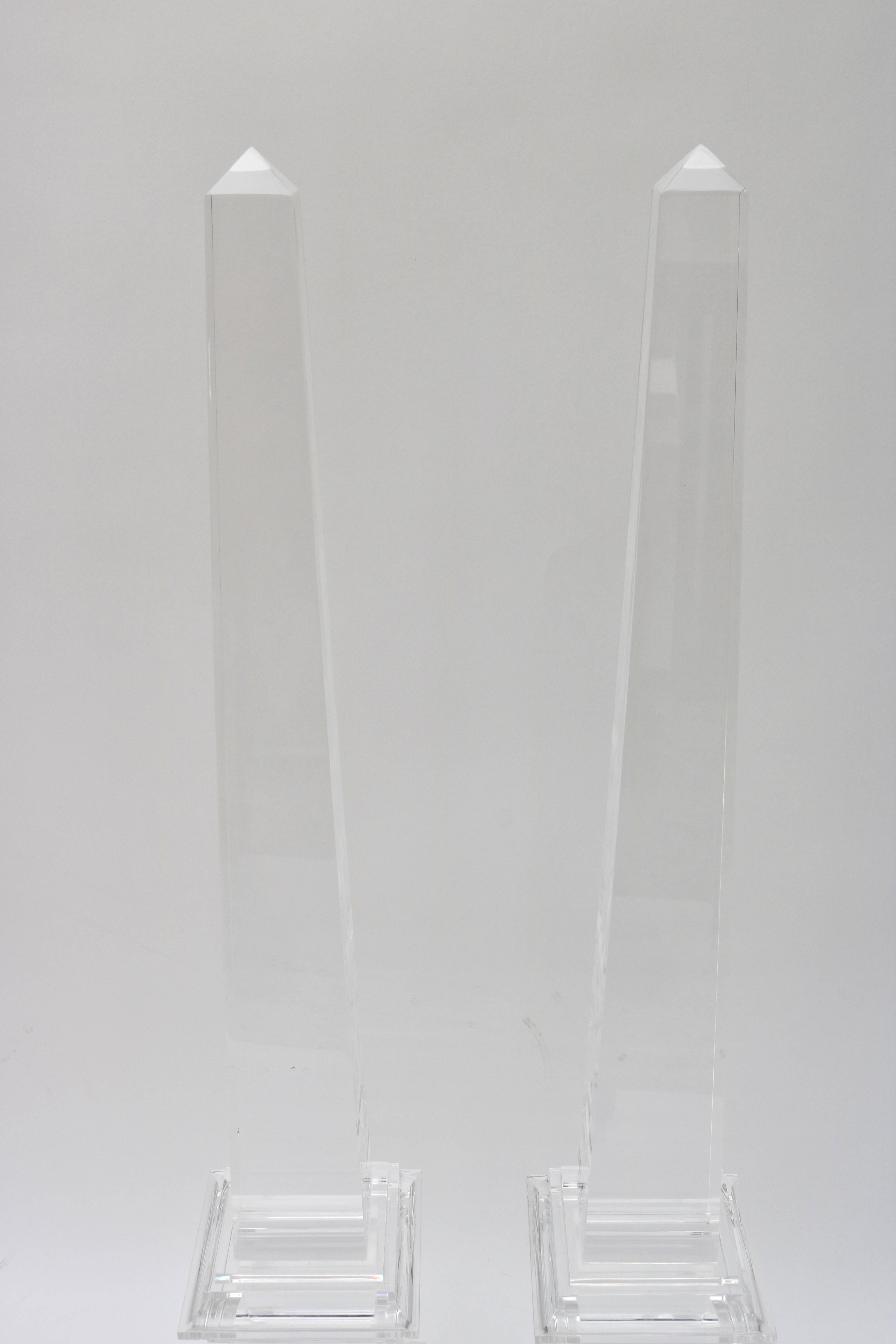 Hollywood Regency Pair of Large Scale Lucite Obelisk, Circa 1970s