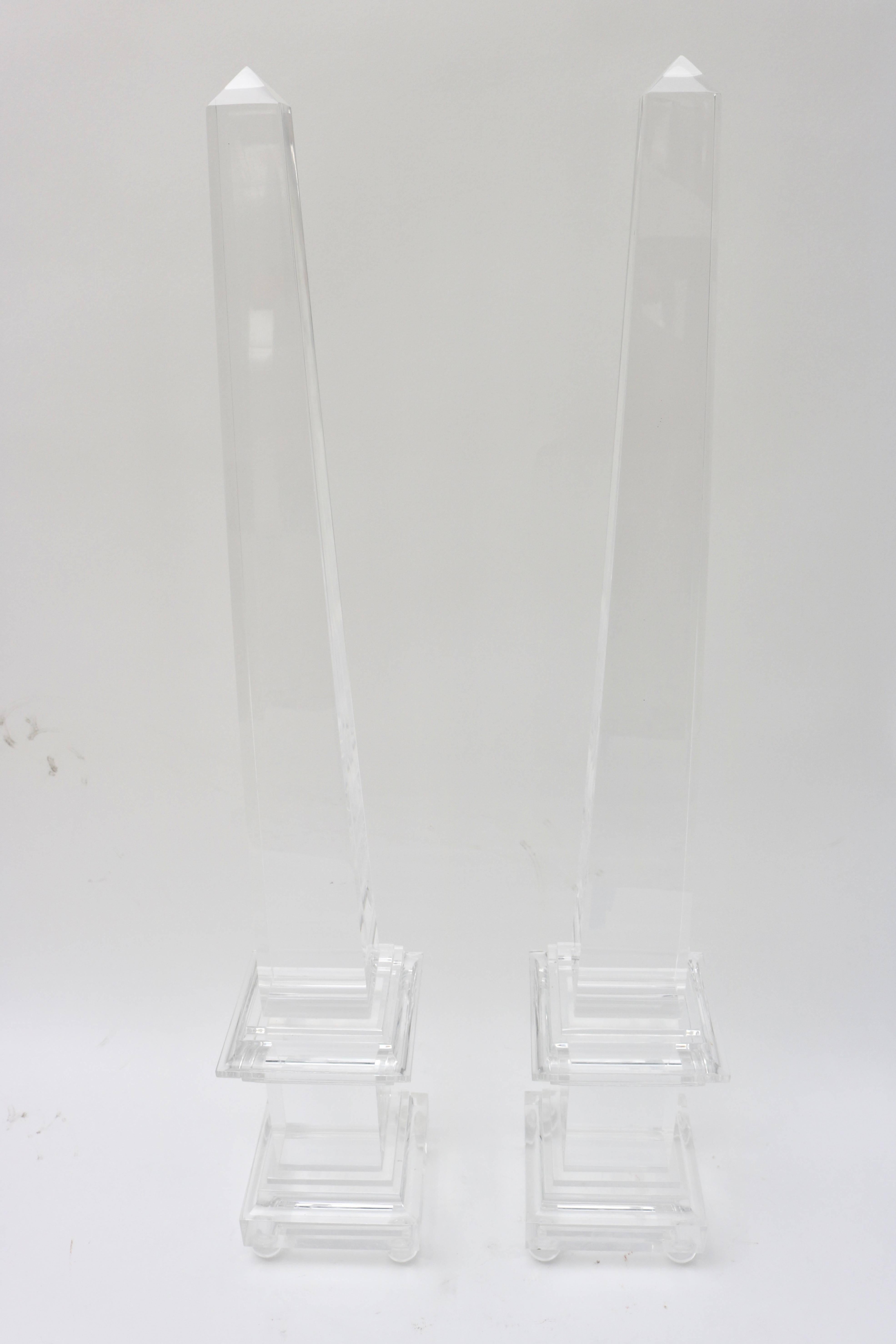 American Pair of Large Scale Lucite Obelisk, Circa 1970s