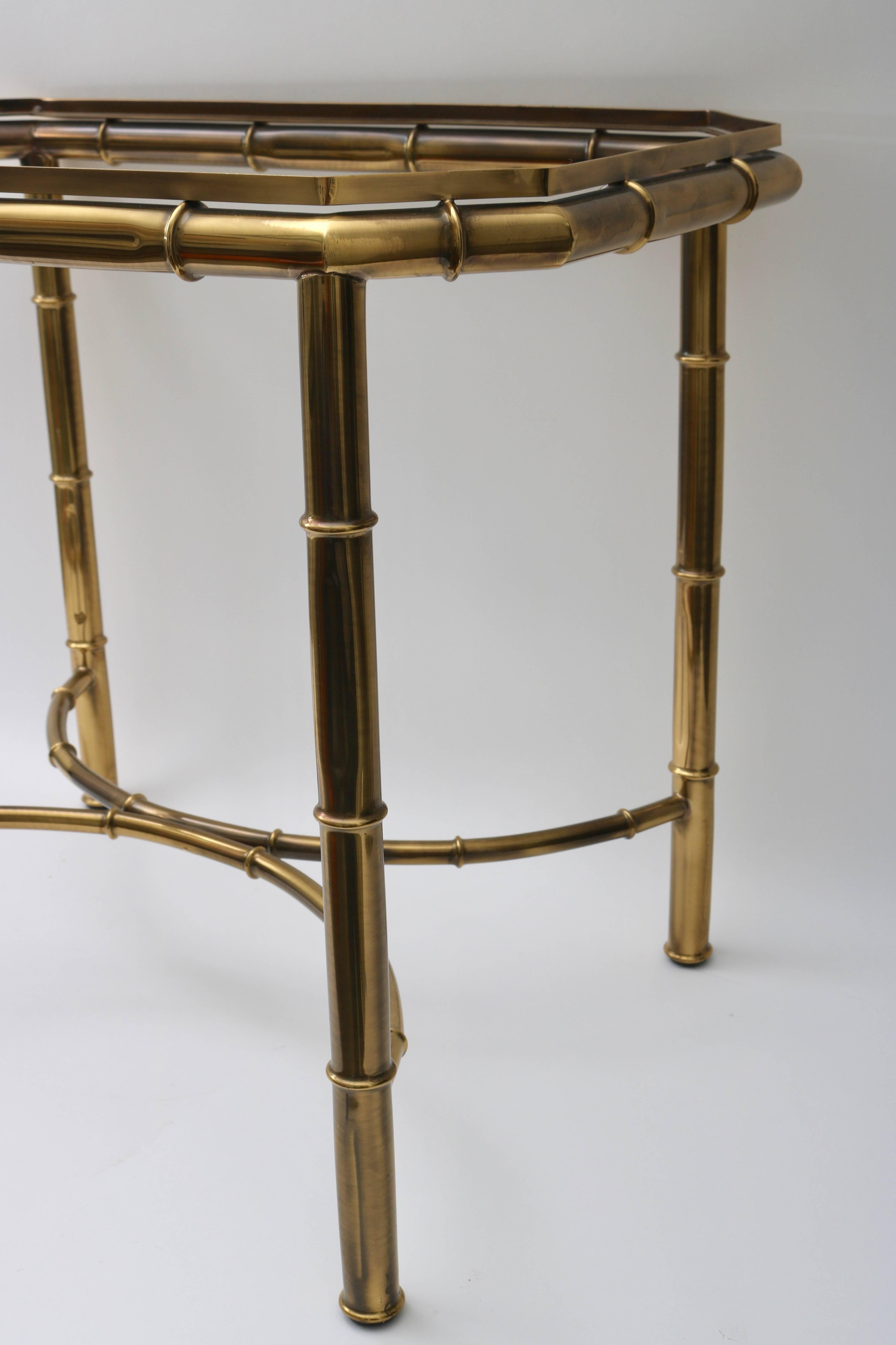 Hollywood Regency Faux Bamboo Tray Table in Antique Brass