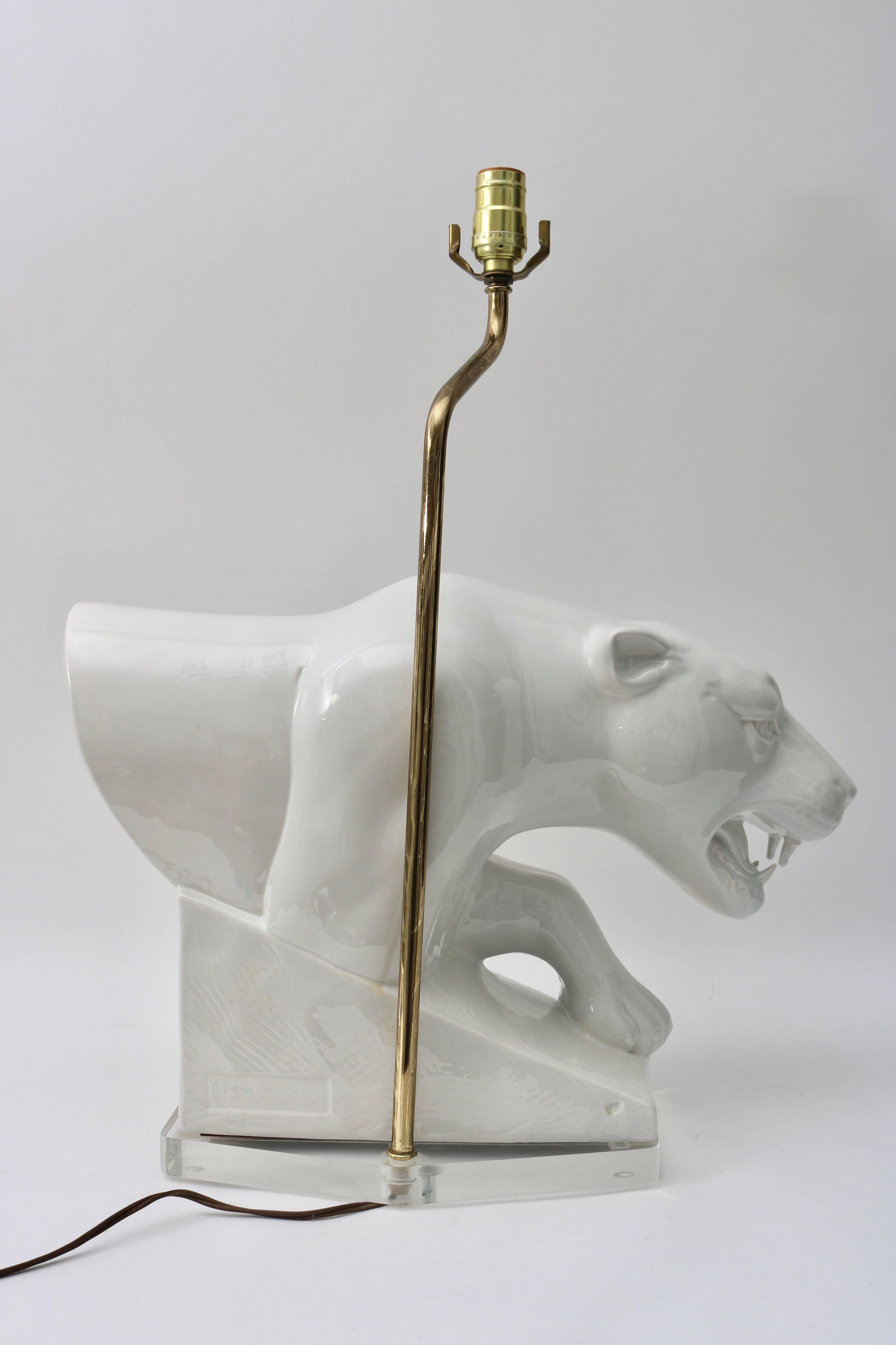 Hollywood Regency  Blanc de Chine Panther-Form Table Lamp