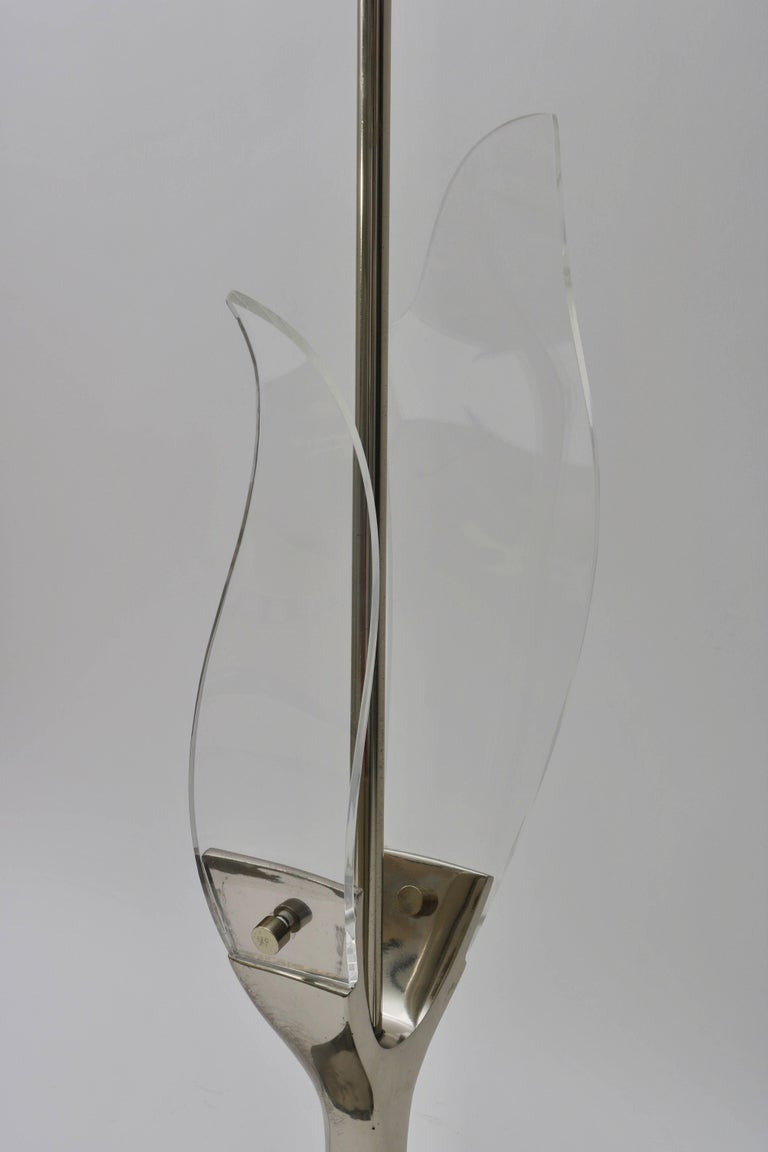 American Pair of Table Lamps in Lucite and Polished Chrome For Sale