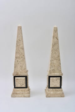 Pair of Marble Obelisk in Tan and Black