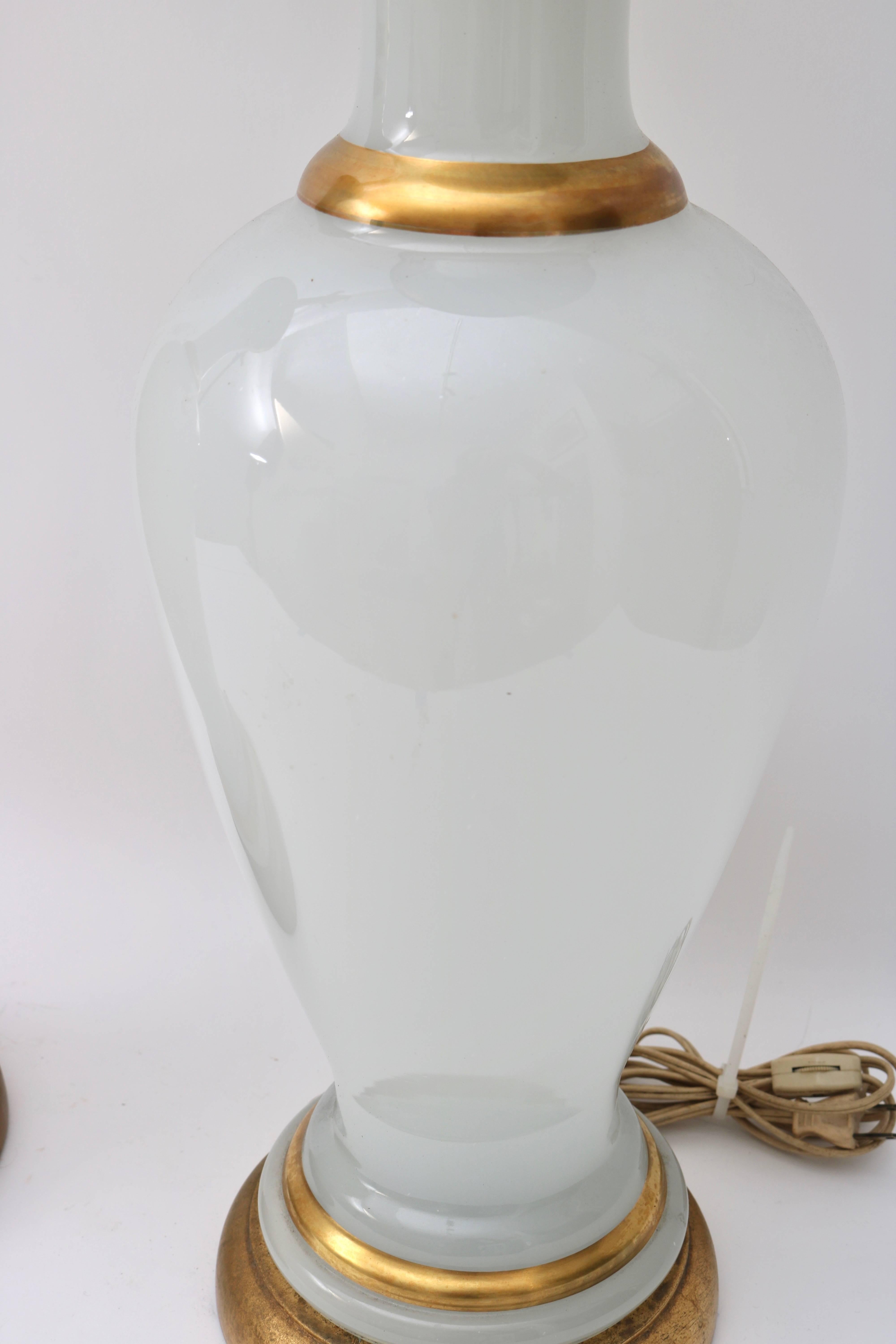 Italian Pair of Table Lamps in Opaline Glass For Sale