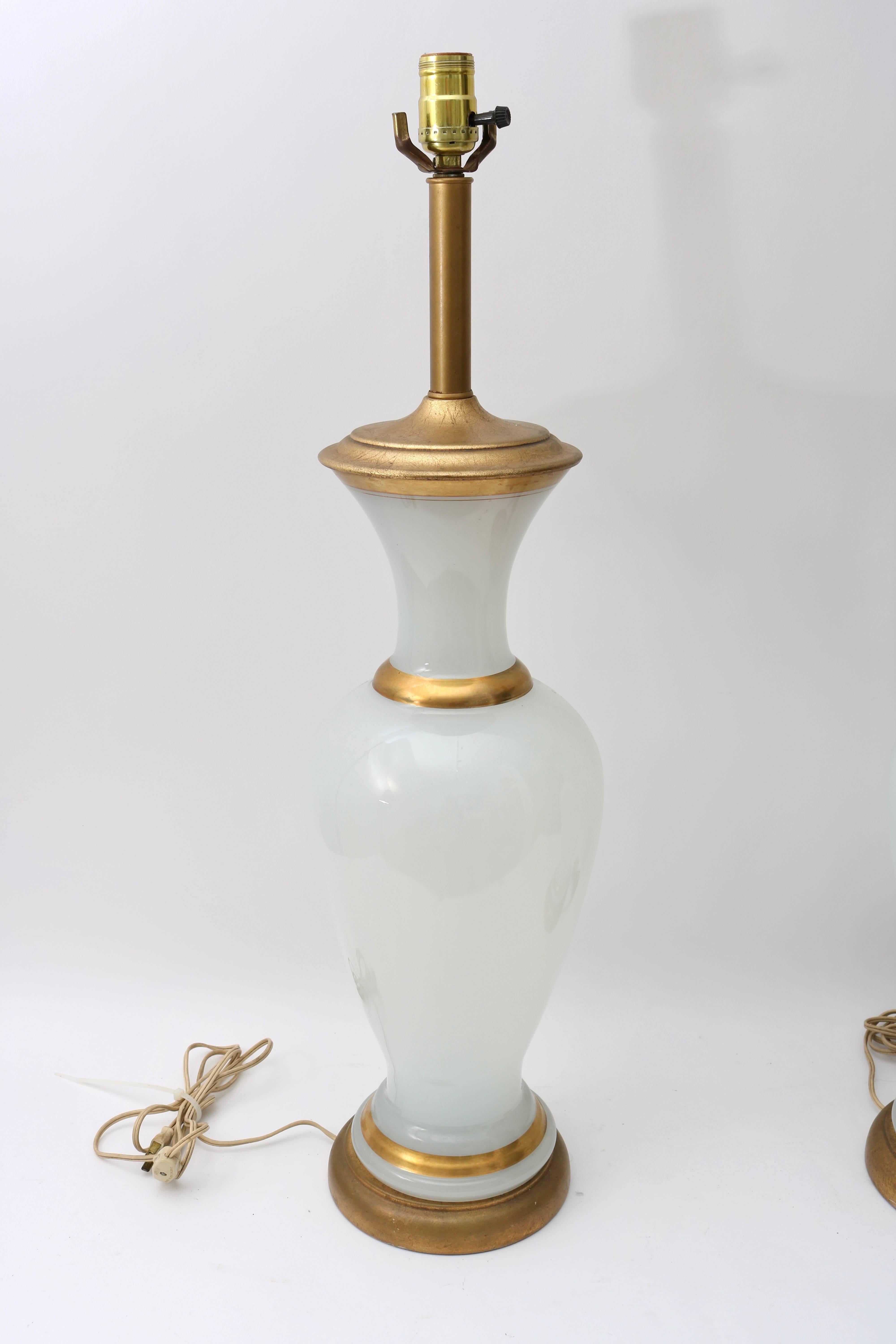 Hollywood Regency Pair of Table Lamps in Opaline Glass For Sale