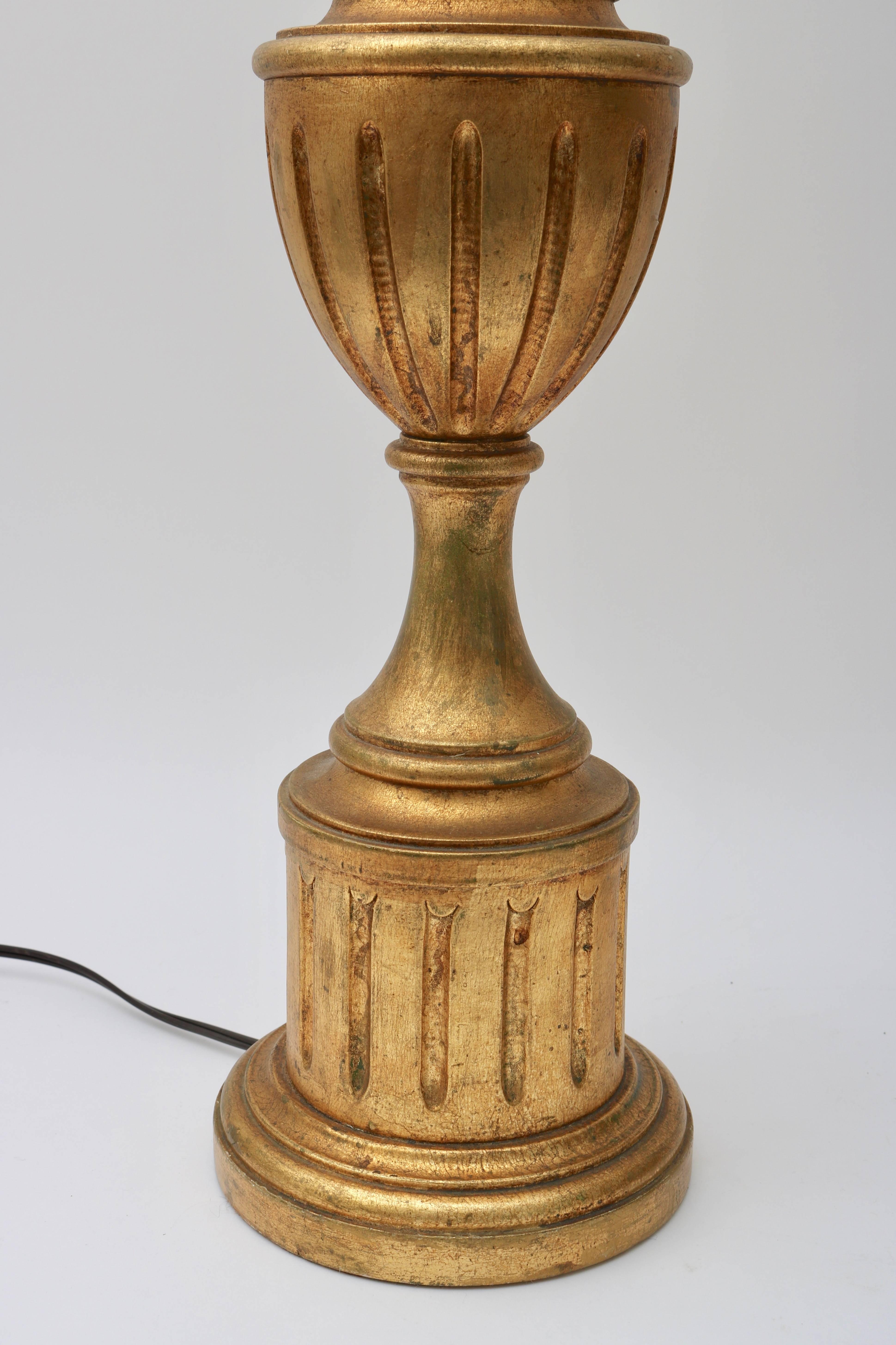 Pair of Louis XVI Style Urn-Form Table Lamps in a Bright, Antique Gold Finish In Good Condition In West Palm Beach, FL