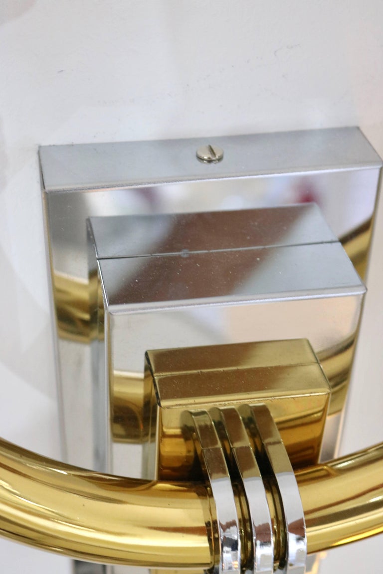 Pair Art Deco Style Wall Sconces in Polished Chrome and