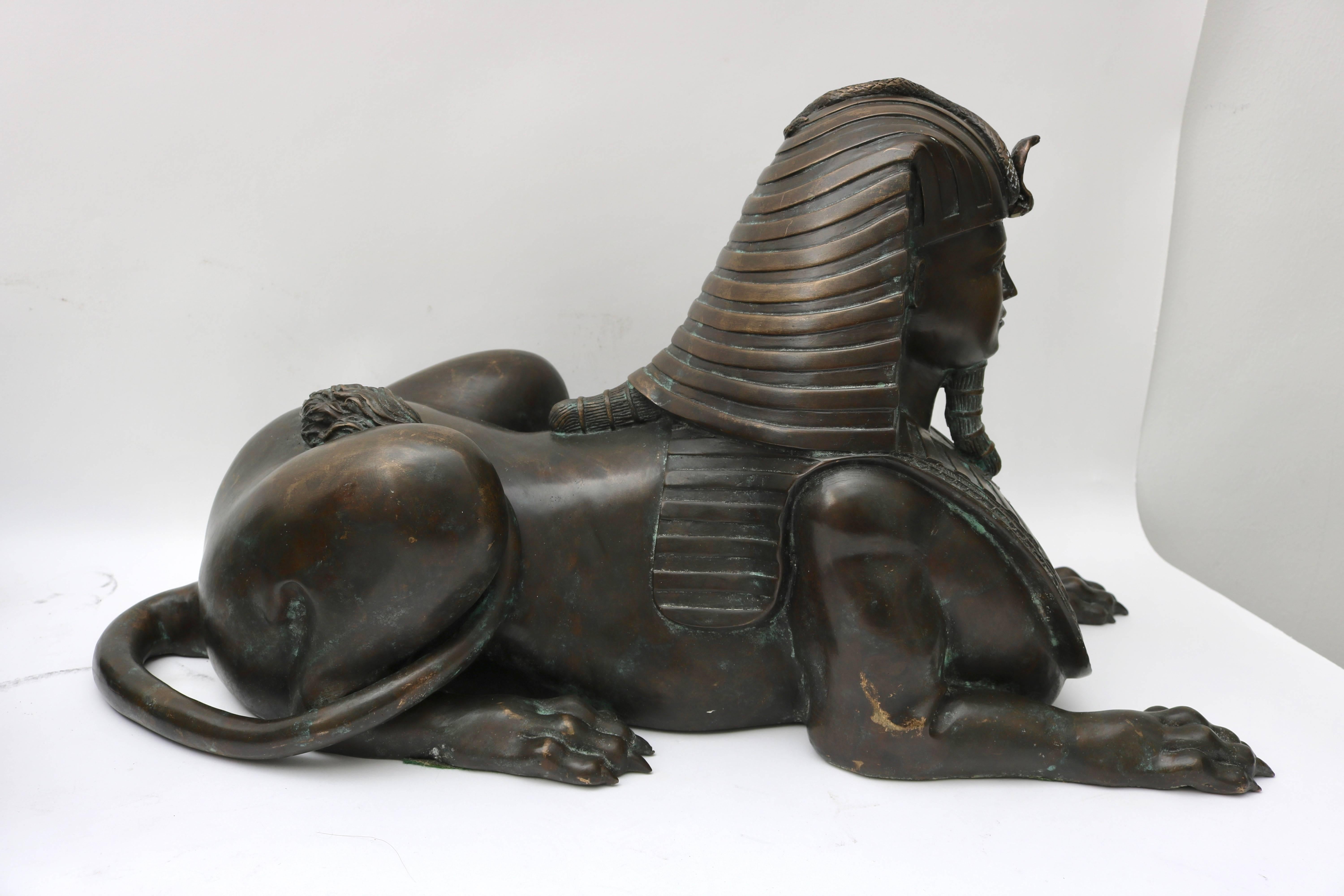 19th Century Pair of French Empire Revival Bronze Sphinx Sculptures