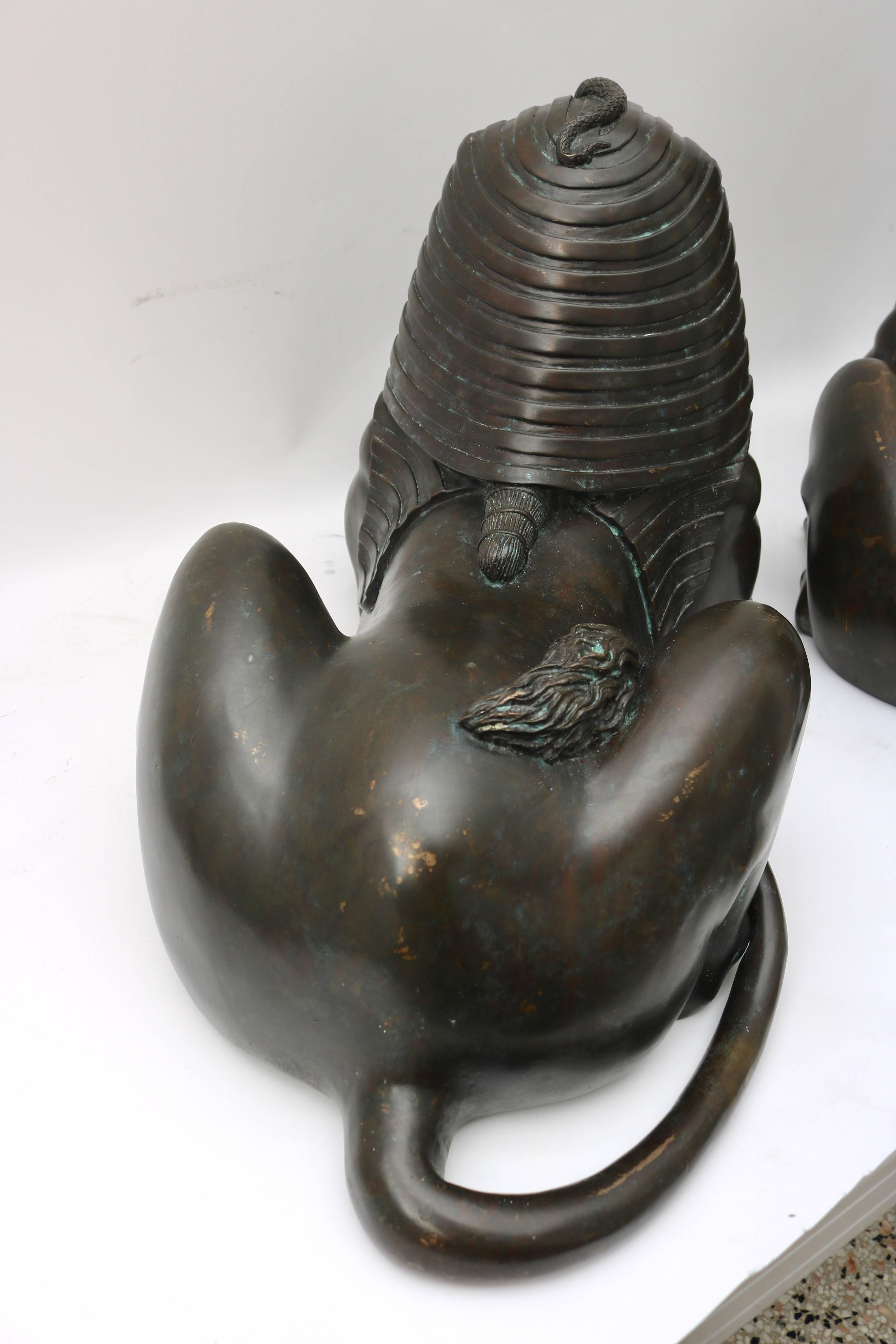 Pair of French Empire Revival Bronze Sphinx Sculptures 1