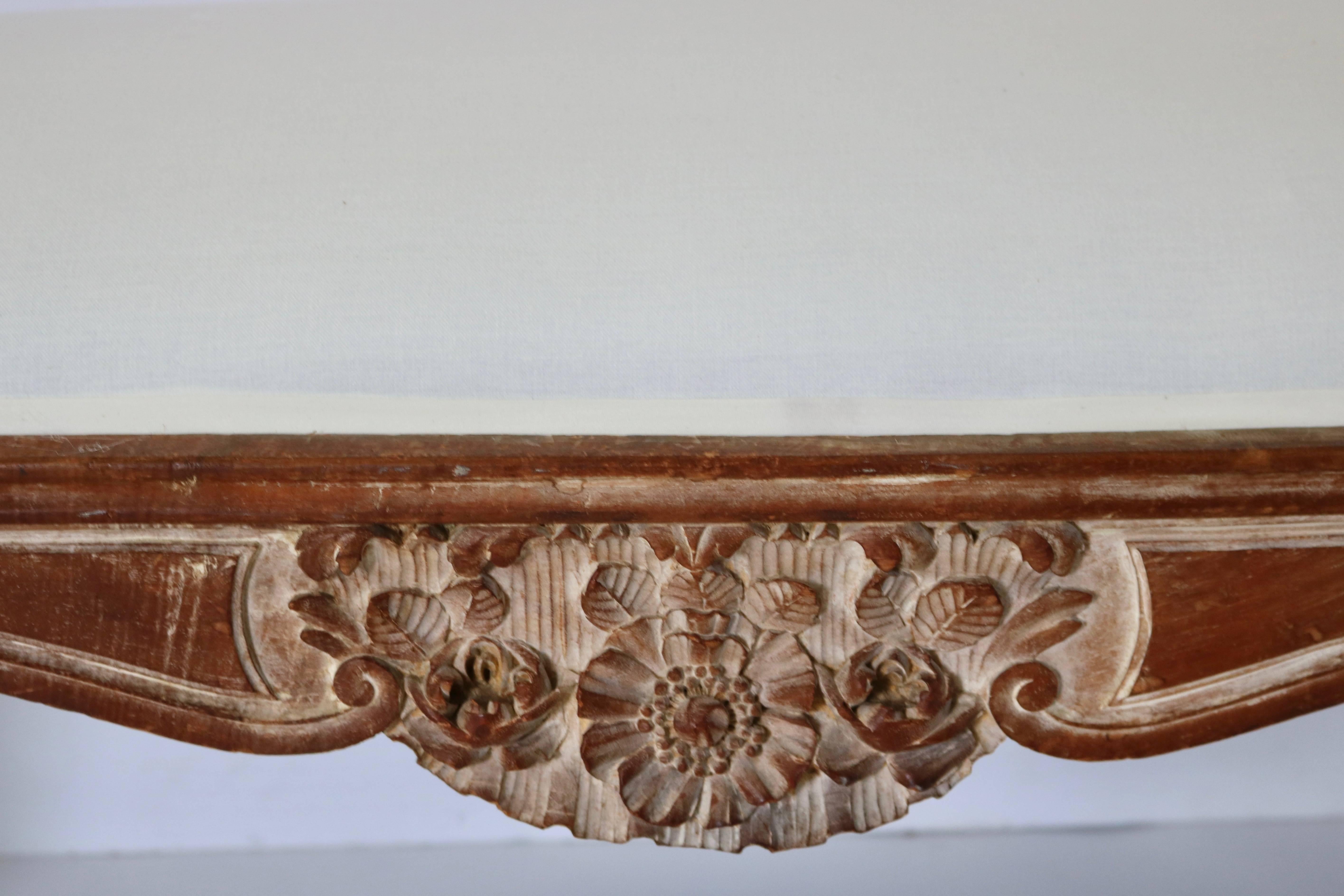 French 18th Century Louis XV-XVI Transitional Bench with Floral and Musical Motif