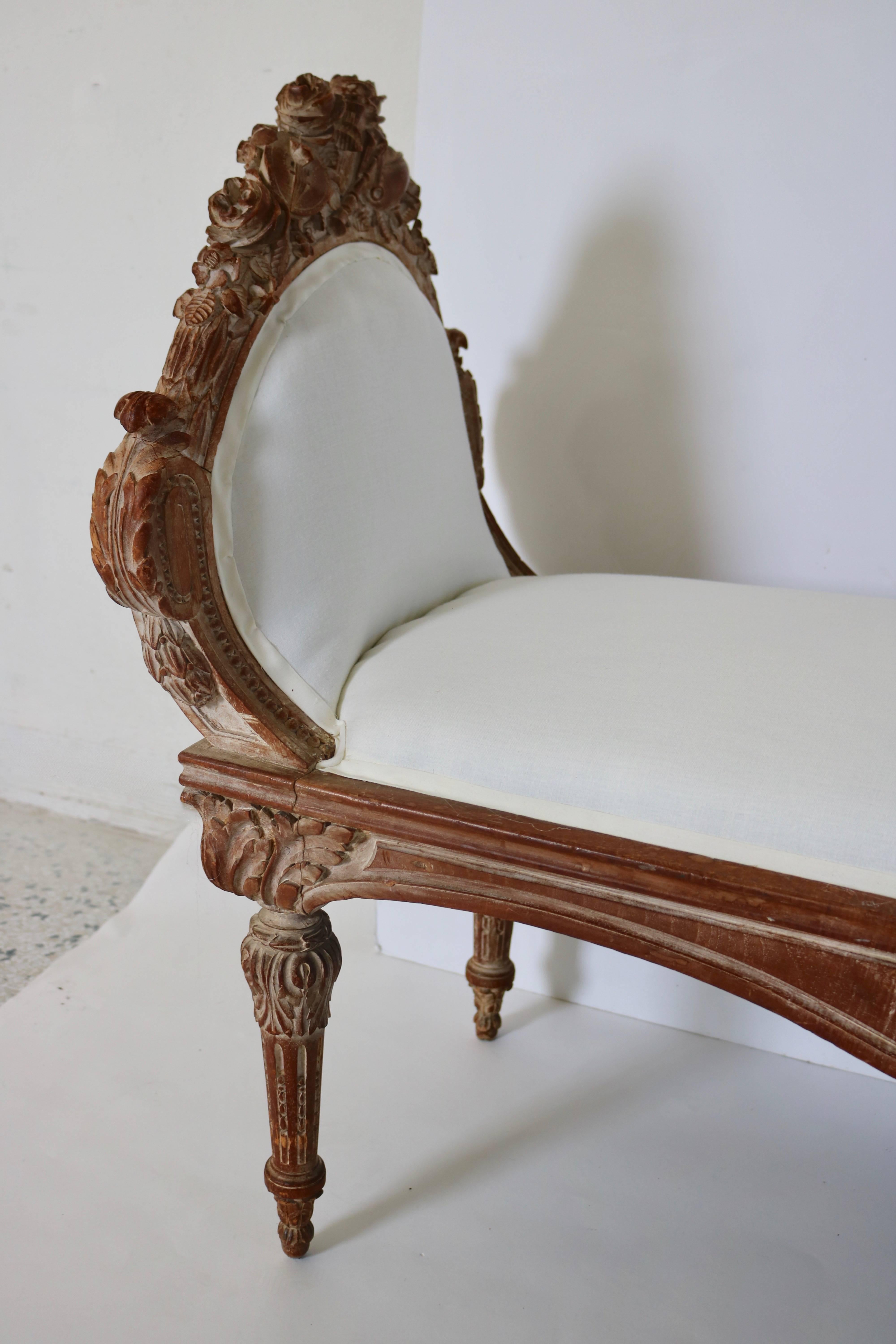 Louis XVI 18th Century Louis XV-XVI Transitional Bench with Floral and Musical Motif