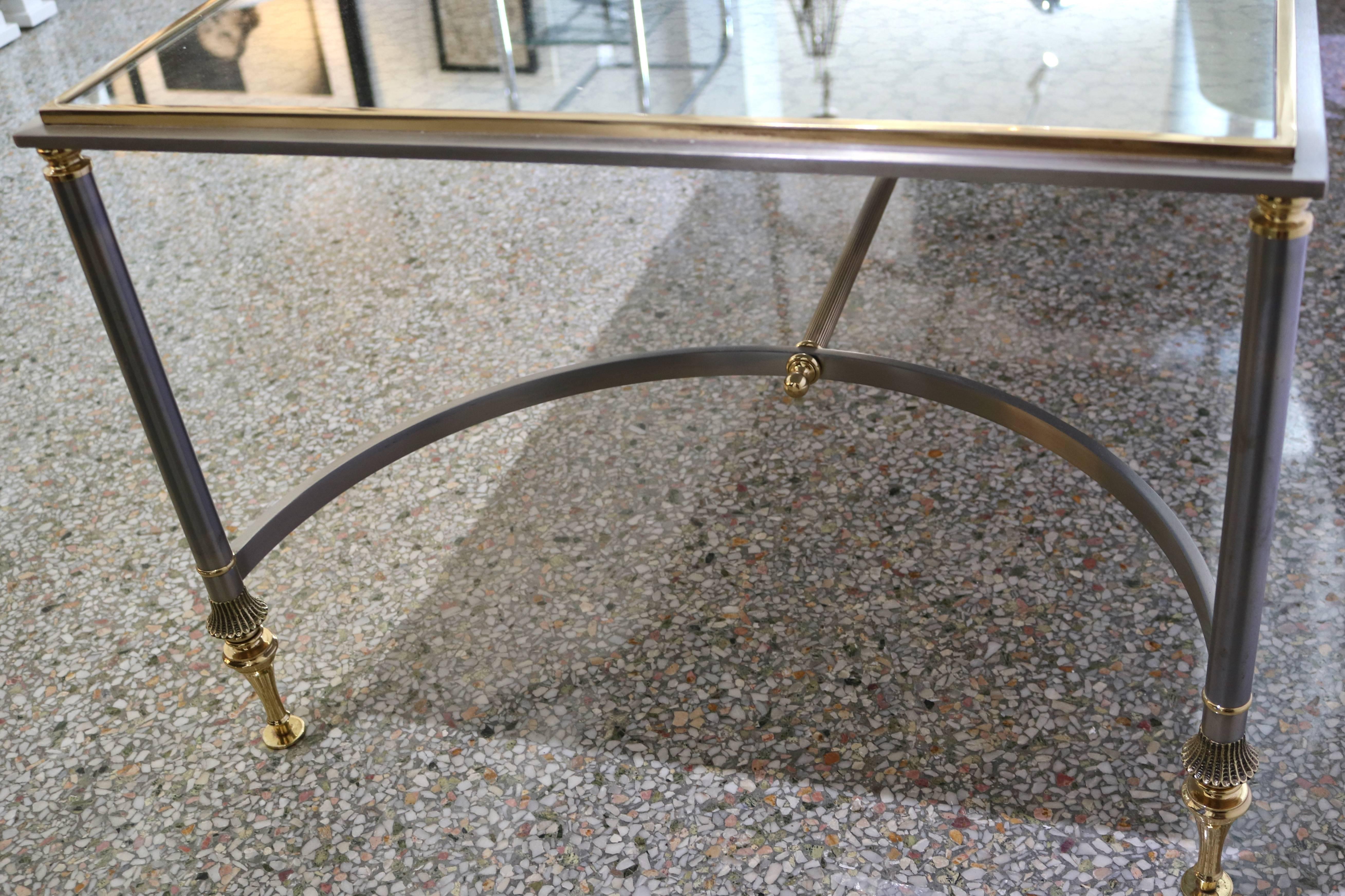  Rectangular Cocktail Table, Satin Steel, Polished Brass In Good Condition In West Palm Beach, FL