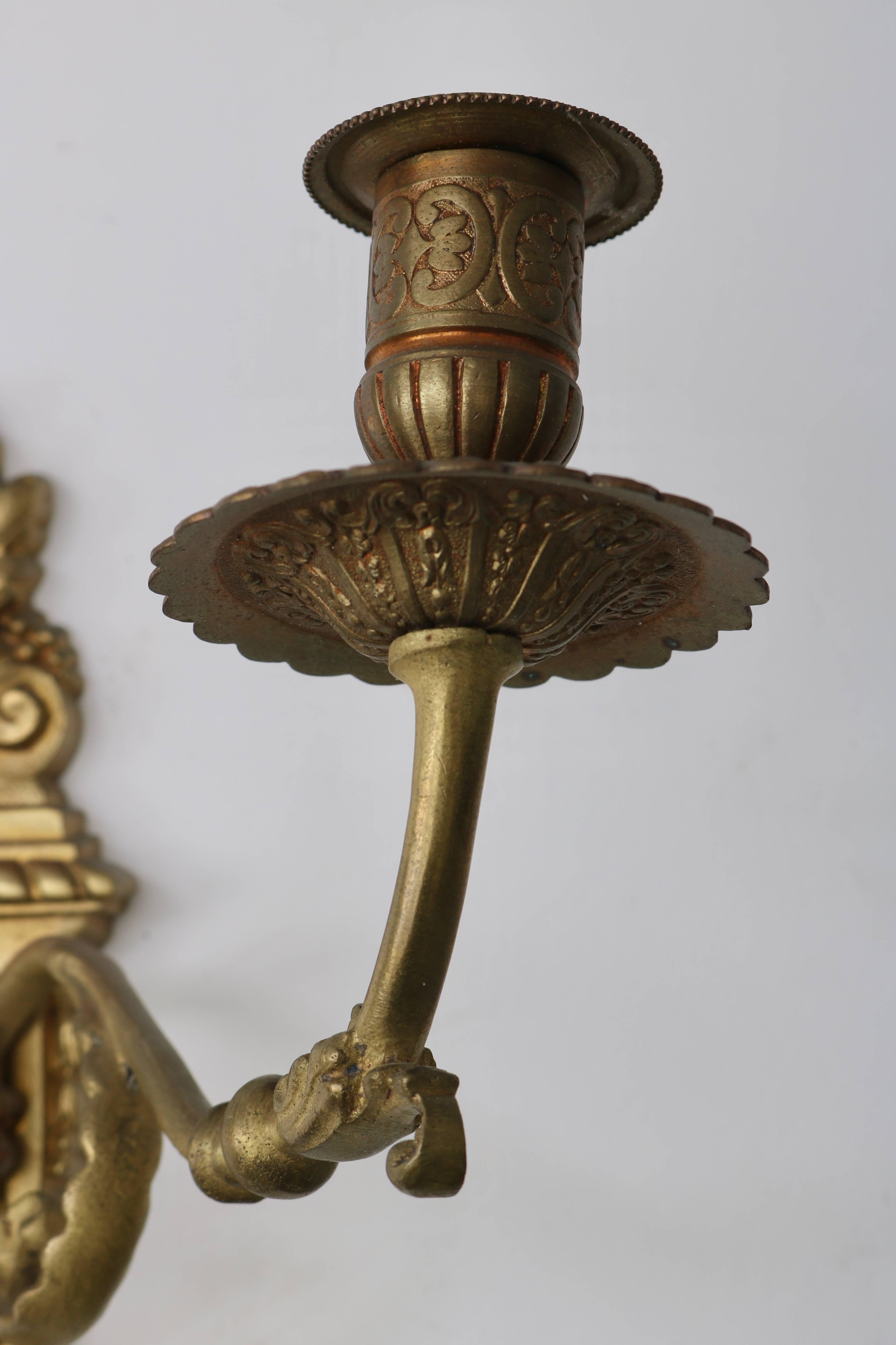 Pair of Louis XVI Style Bonze, French, Wall Sconces with Cherubs 2