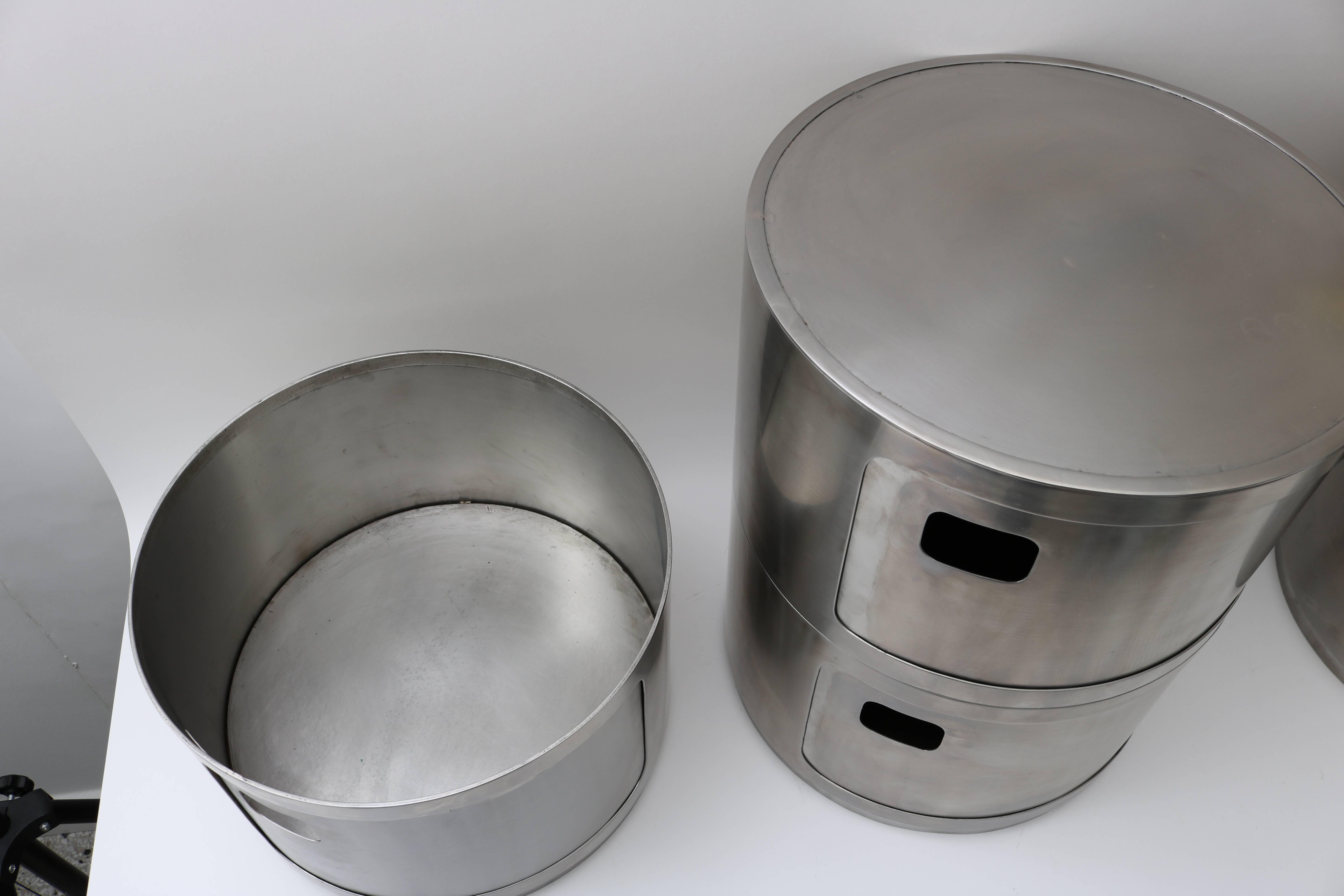 Italian Anna Castelli for Kartell Pair of Round Steel Side Tables