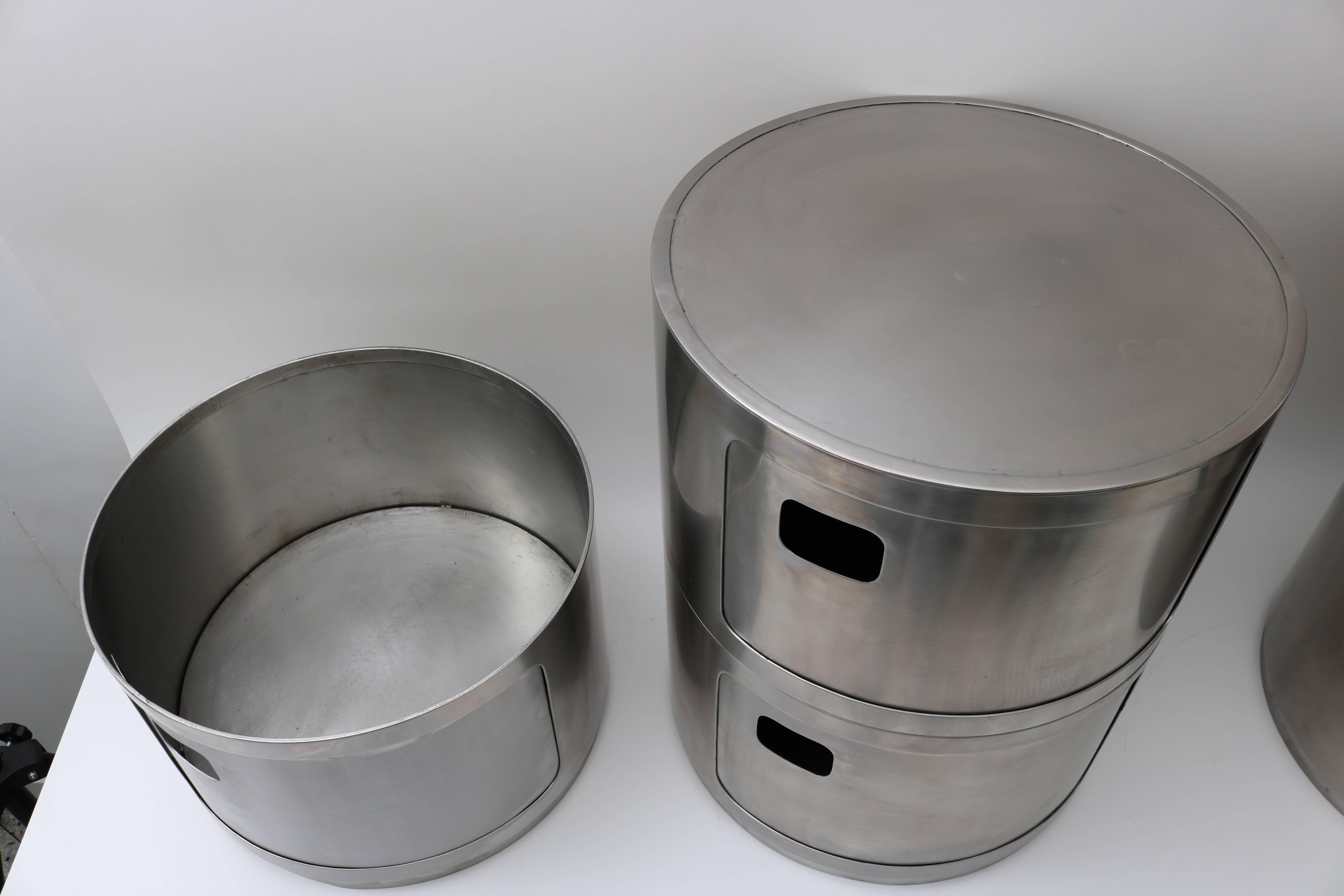 20th Century Anna Castelli for Kartell Pair of Round Steel Side Tables