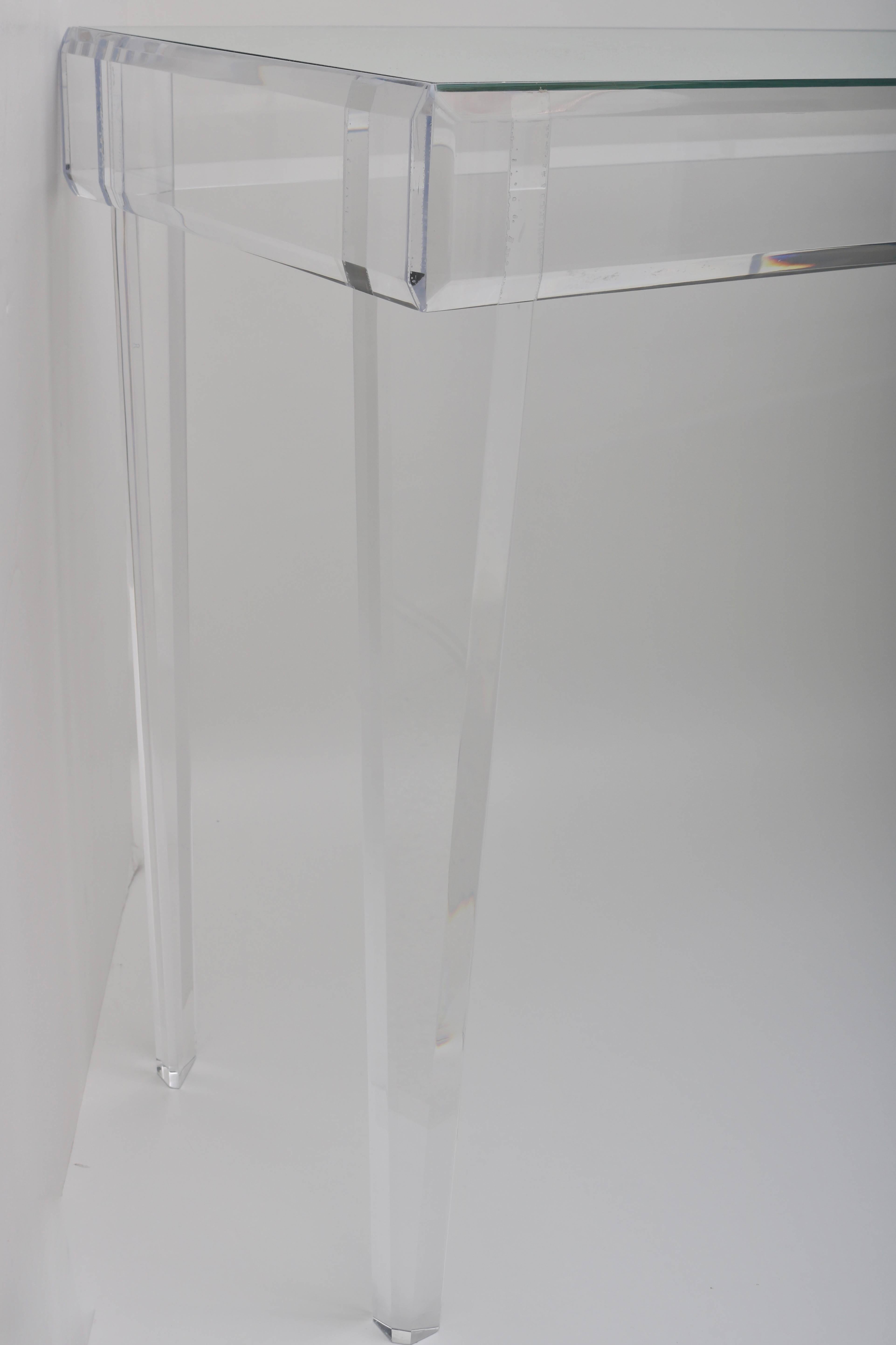 American Lucite and Glass Rectangular Console Table