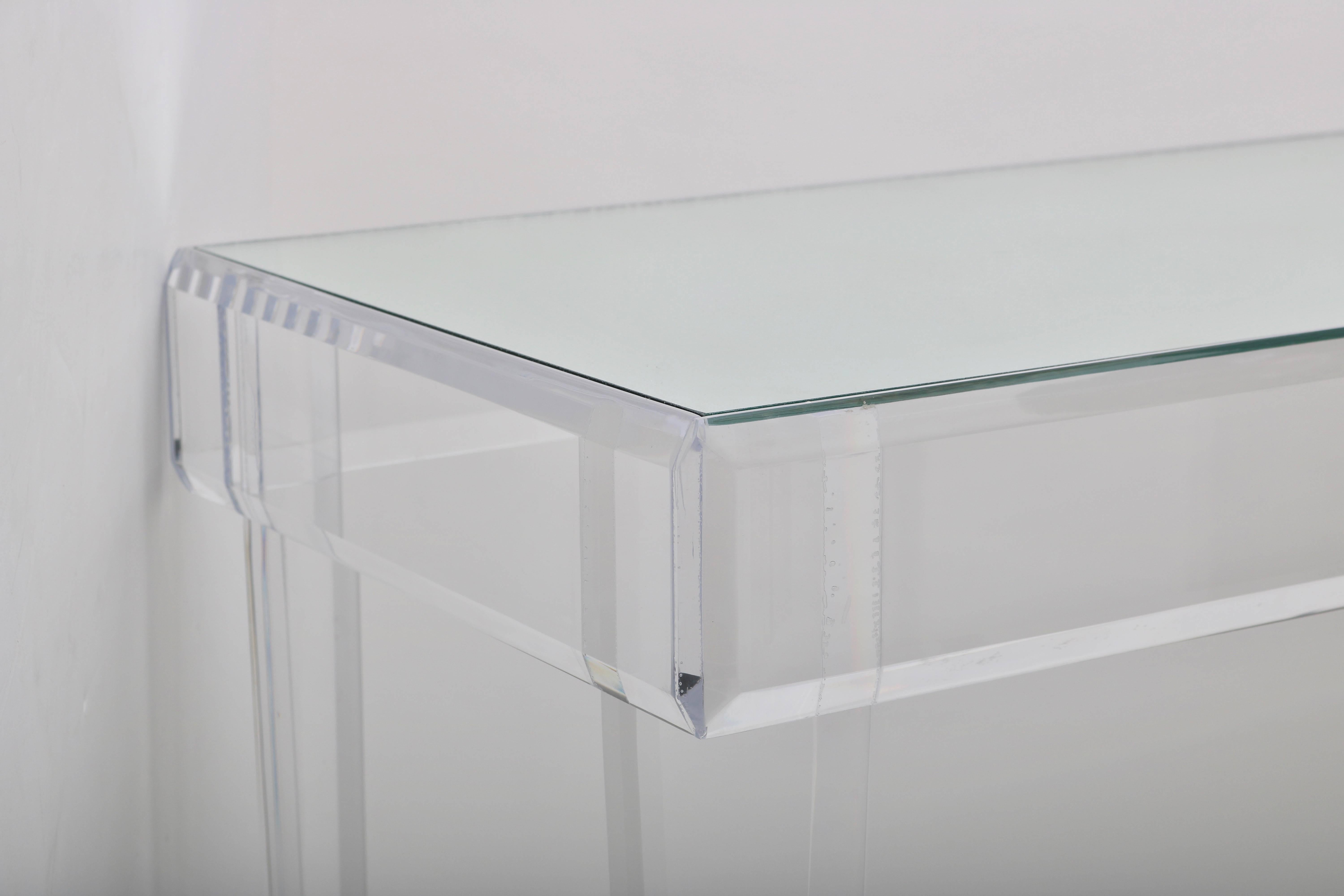 Modern Lucite and Glass Rectangular Console Table