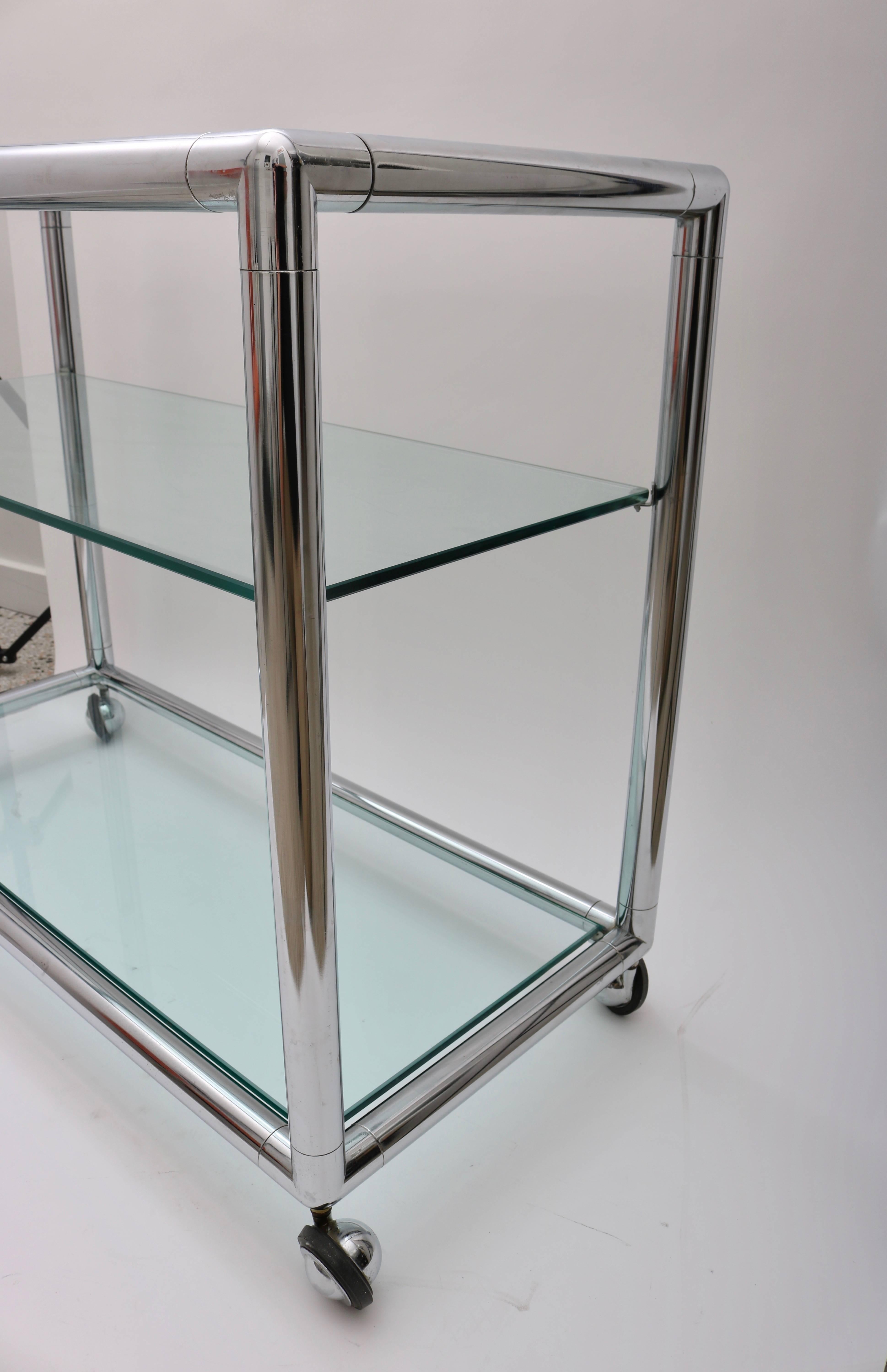  Polished Chrome Bar Cart In Good Condition In West Palm Beach, FL