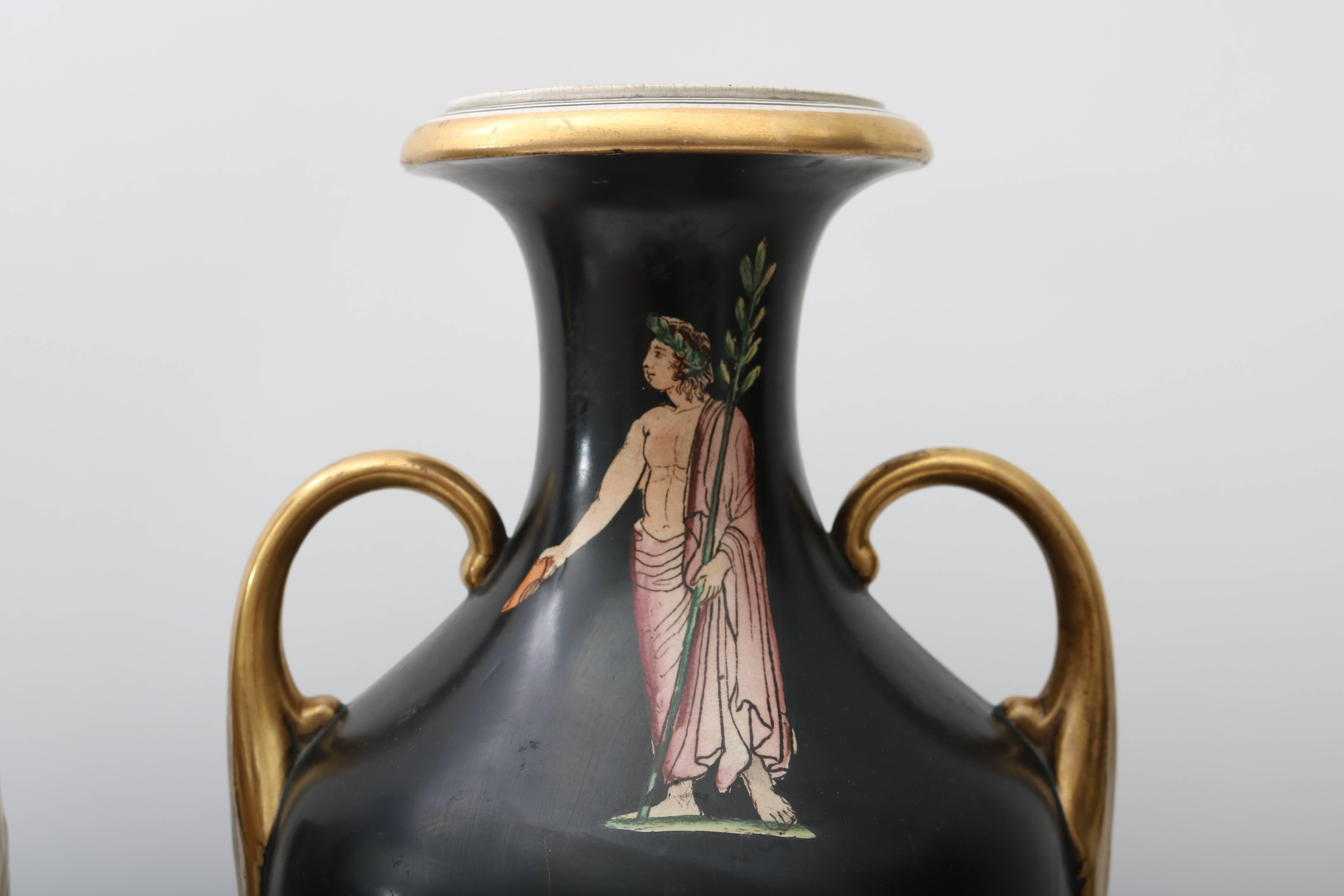 Pair of 19th Century Neo-Classical Grand Tour Porcelain Vases in Black  2